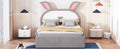 Full Size Upholstered Platform Bed With Trundle And 3 Drawers, Rabbit Shaped Headboard With Embedded Led Lights, Gray Gray Velvet