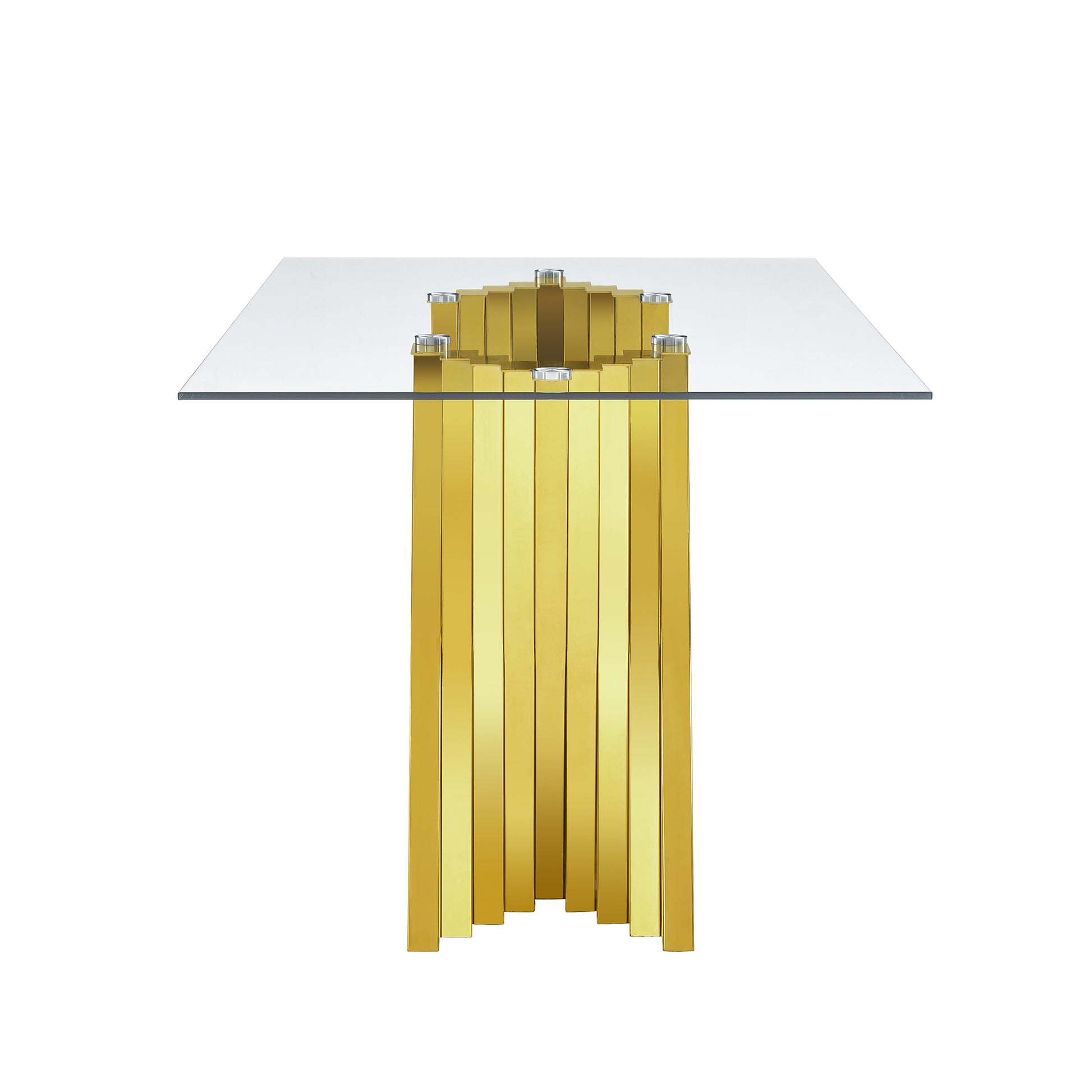 Tempered Glass Top Dining Table With Gold Mirror Finish Stainless Steel Base Gold Tempered Glass