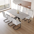 Scalable Dining Table Table Set For 6 8 Person For Dining Room,C Shaped Tube Soft Padded Armless Dining Chairs And Very Large Dining Room Table Kitchen Table Chair Set With Metal Legs Grey White Mdf Metal