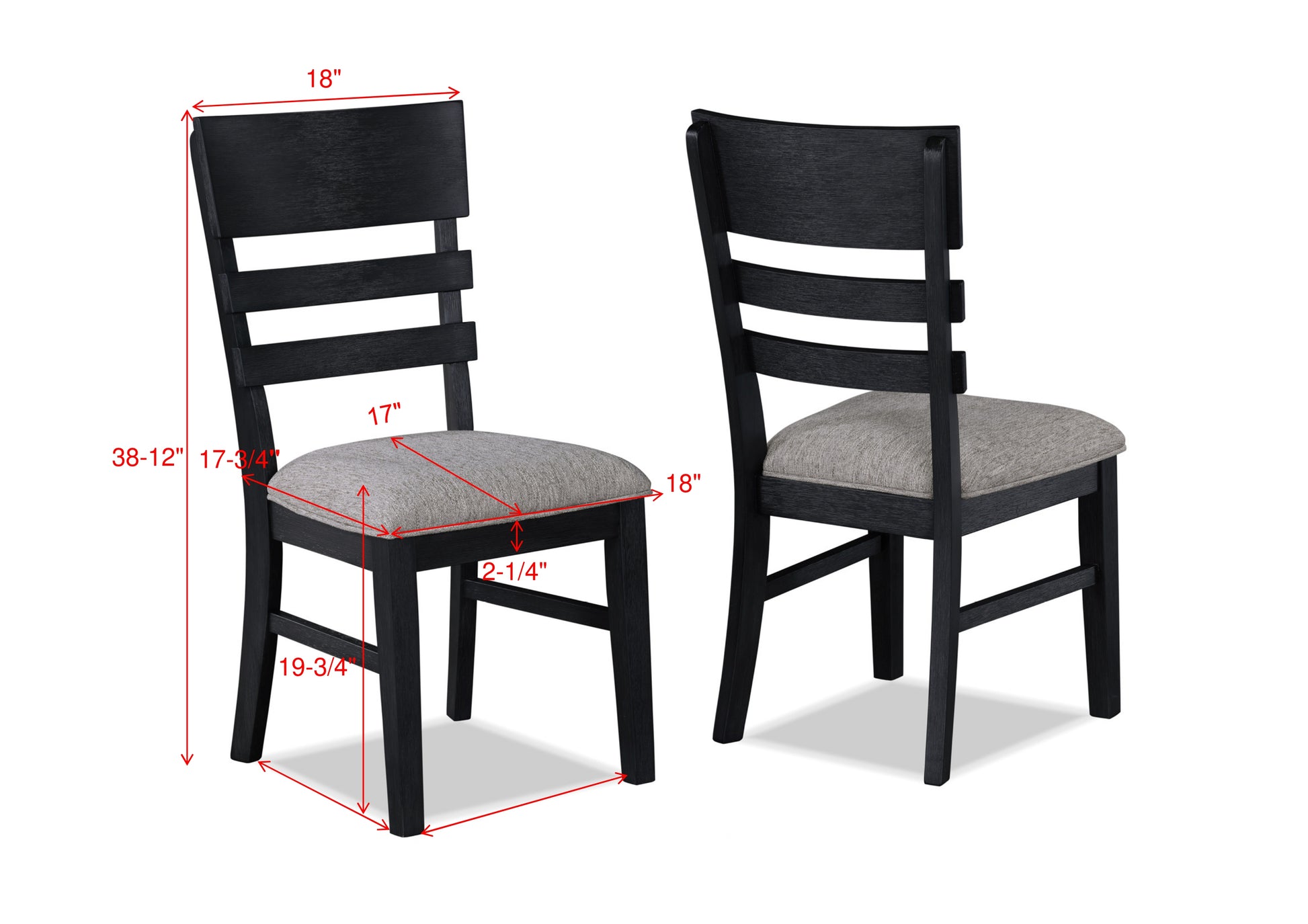 2Pc Black Finish Side Chair Gray Fabric Upholstery Seat Ladder Back Contemporary Transitional Style Dining Room Wooden Furniture Black Contemporary,Transitional Side Chair Wood