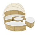 Patio Furniture Round Outdoor Sectional Sofa Set Rattan Daybed Two Tone Weave Sunbed With Retractable Canopy, Separate Seating And Removable Cushion, Beige Yes Sectional Beige Weather Resistant Frame Water Resistant Cushion Garden & Outdoor Luxury