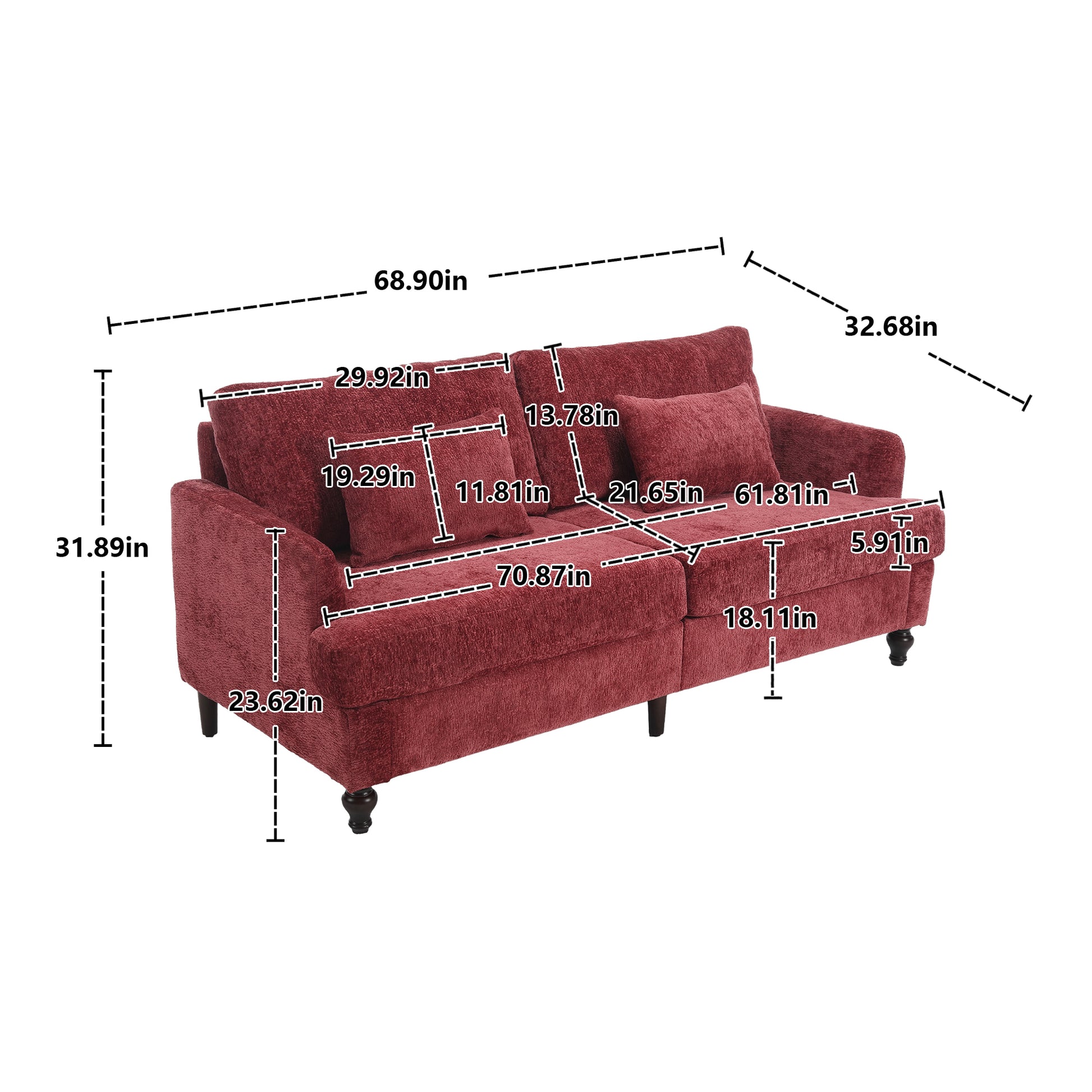 Coolmore Mid Century Modern Chenille Fabric Loveseat Sofa, 2 Seat Upholstered Loveseat Sofa Modern Couch For Living Room,Brown Wood Feet Sofa For Bedroom, Reading Wine Red Chenille Wine Red Chenille 2 Seat