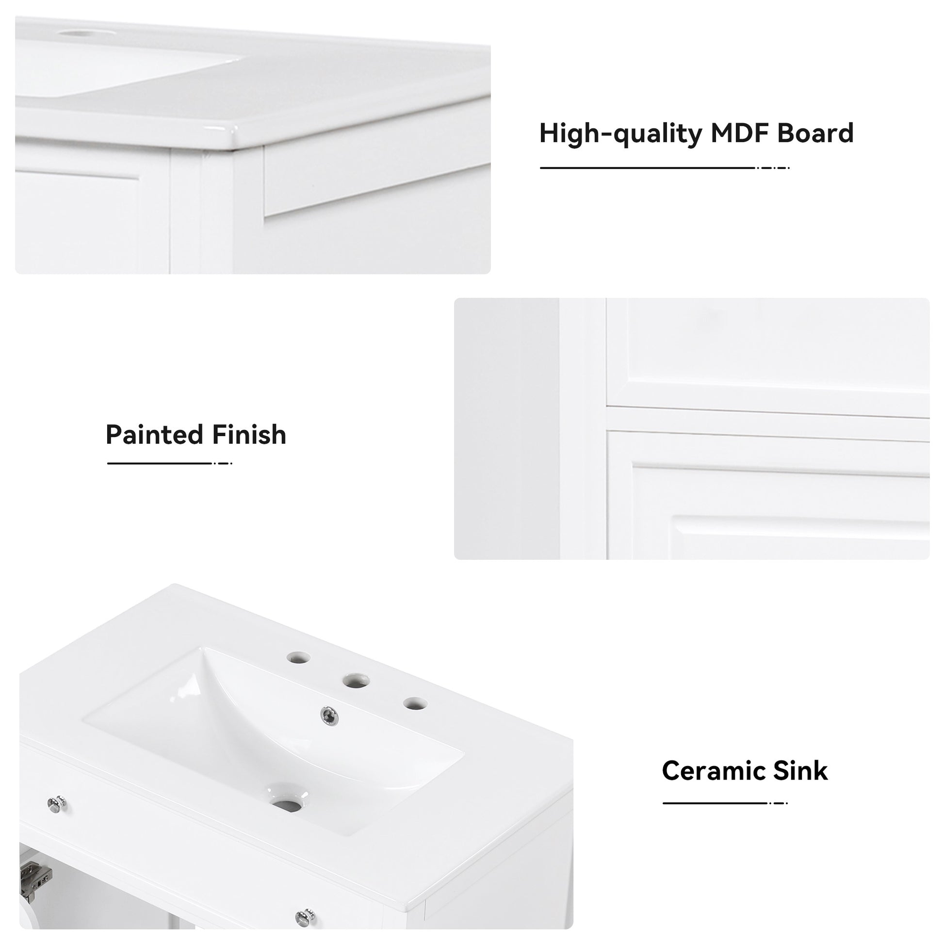 30" Bathroom Vanity With Sink Top, Bathroom Vanity Cabinet With Door And Two Drawers, Mdf Boards, Solid Wood, One Package, White White Solid Wood Mdf
