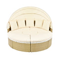 Patio Furniture Round Outdoor Sectional Sofa Set Rattan Daybed Two Tone Weave Sunbed With Retractable Canopy, Separate Seating And Removable Cushion, Beige Yes Sectional Beige Weather Resistant Frame Water Resistant Cushion Garden & Outdoor Luxury