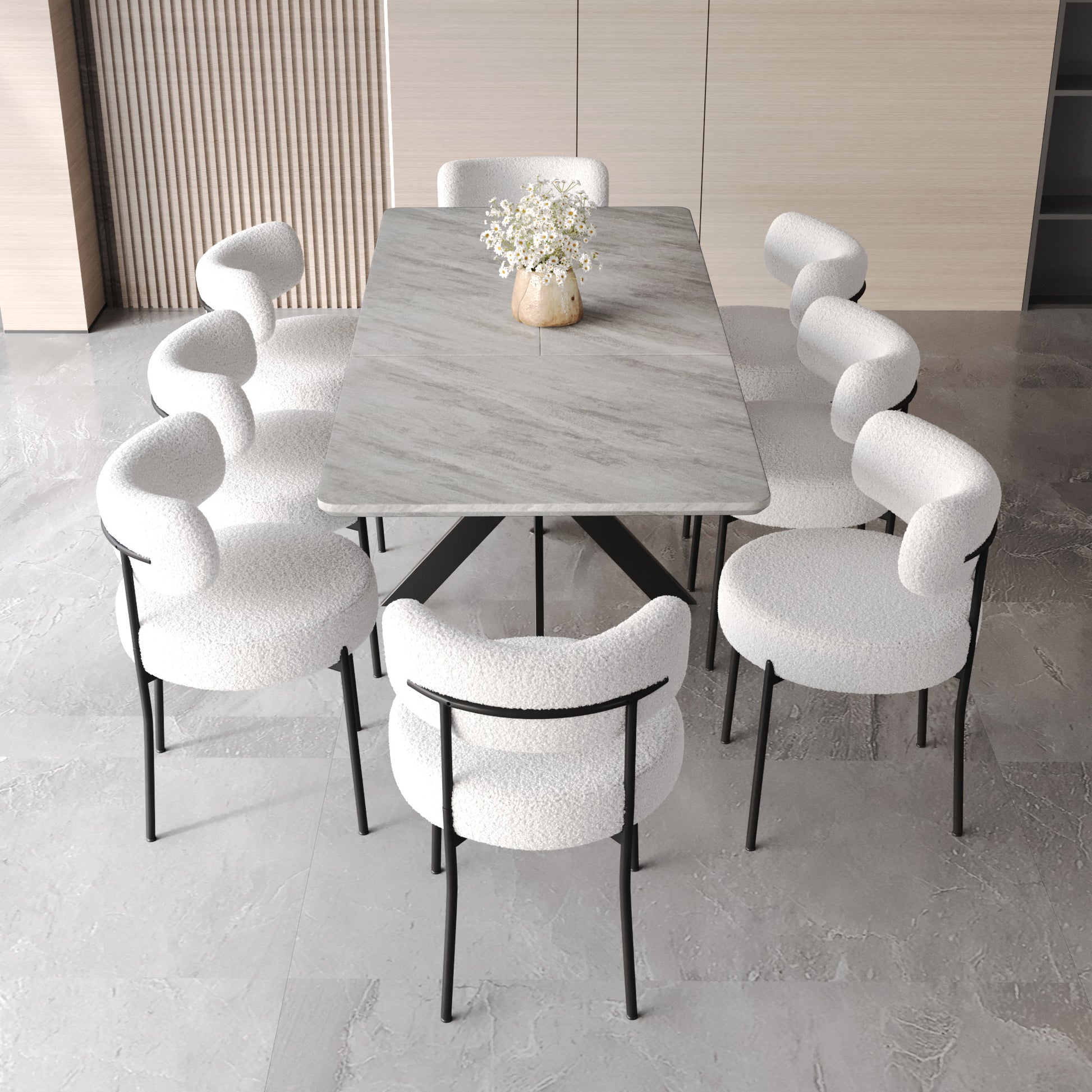 Extendable Dining Table Table Set For 4 8 Person For Dining Room,Curved Backrest Round Upholstered Soft Padded Armless Dining Chairs And Very Large Dining Room Table Kitchen Table Chair Set Grey White Mdf Metal
