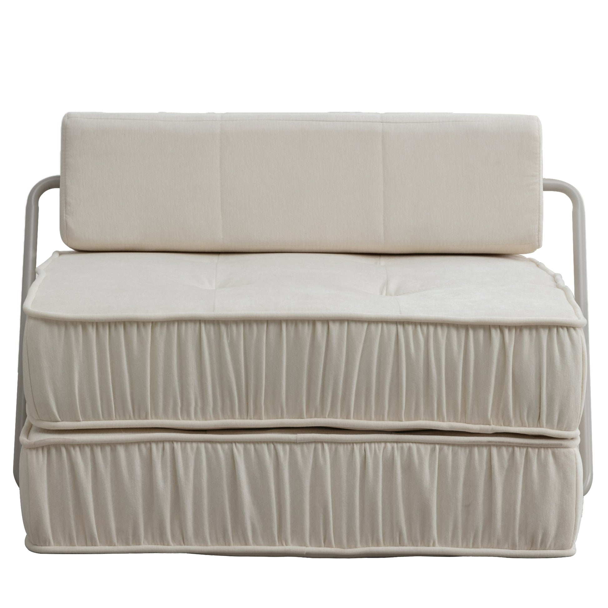 Folding Sofa Bed, Futon Sleeper Chair, Convertible Chair Floor Couch & Sleeping Mattress For Living Room, Guest Room, Home Office, Apartment, Small Space, Bed, Removable Back Cushion, White, 1 Seat White Chenille Primary Living Space Soft Pillow Back