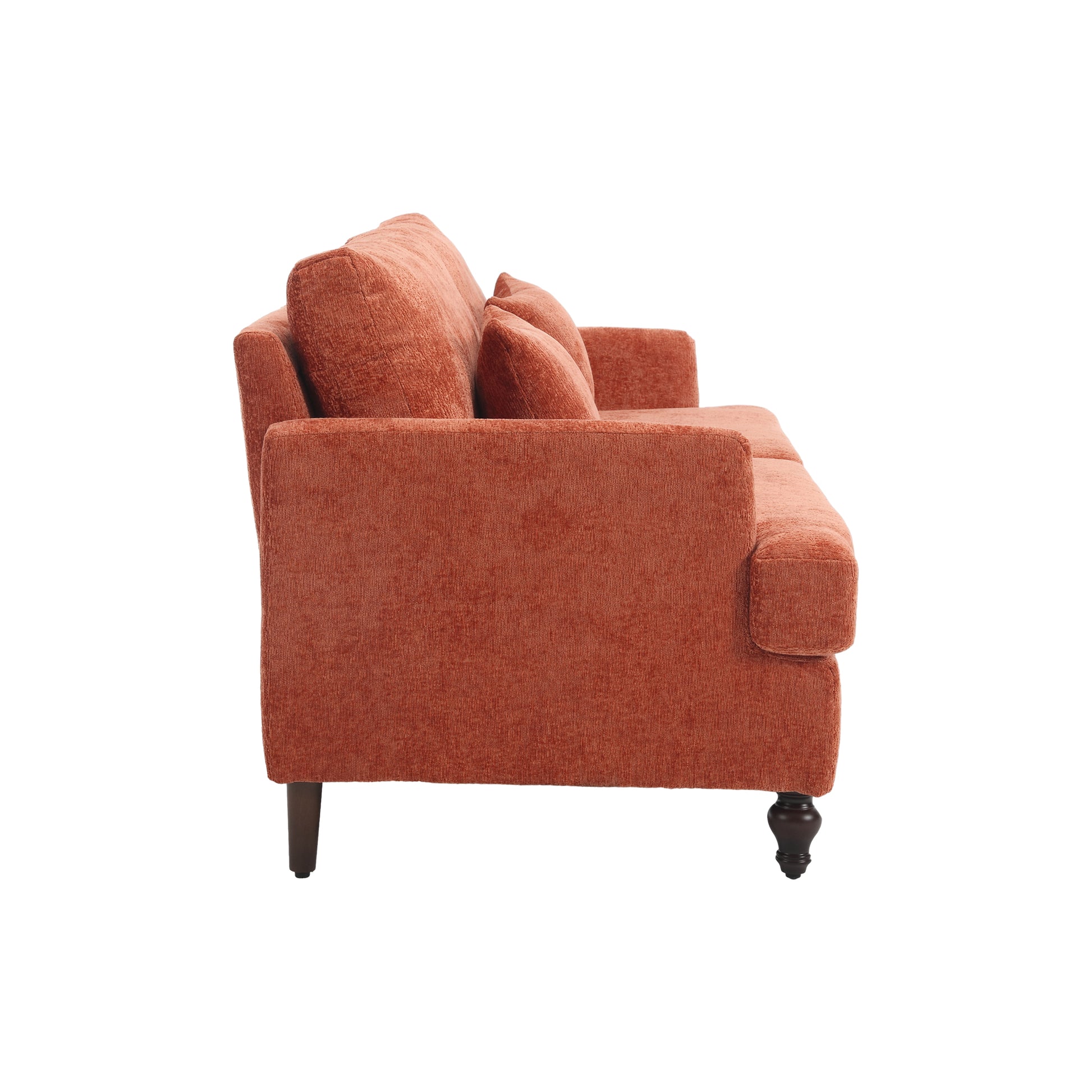 Coolmore Mid Century Modern Chenille Fabric Loveseat Sofa, 2 Seat Upholstered Loveseat Sofa Modern Couch For Living Room,Brown Wood Feet Sofa For Bedroom, Reading Orange Chenille Dark Orange Chenille 2 Seat