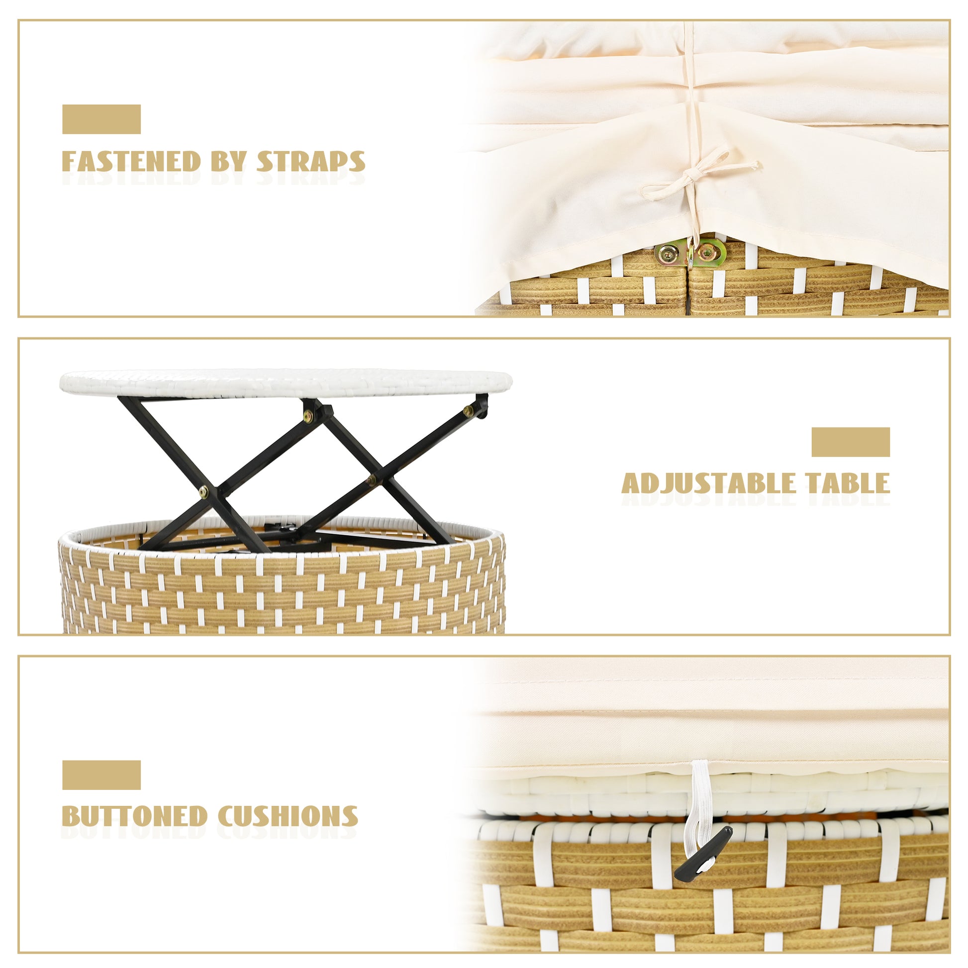 Patio Furniture Round Outdoor Sectional Sofa Set Rattan Daybed Two Tone Weave Sunbed With Retractable Canopy, Separate Seating And Removable Cushion, Beige Yes Sectional Beige Weather Resistant Frame Water Resistant Cushion Garden & Outdoor Luxury