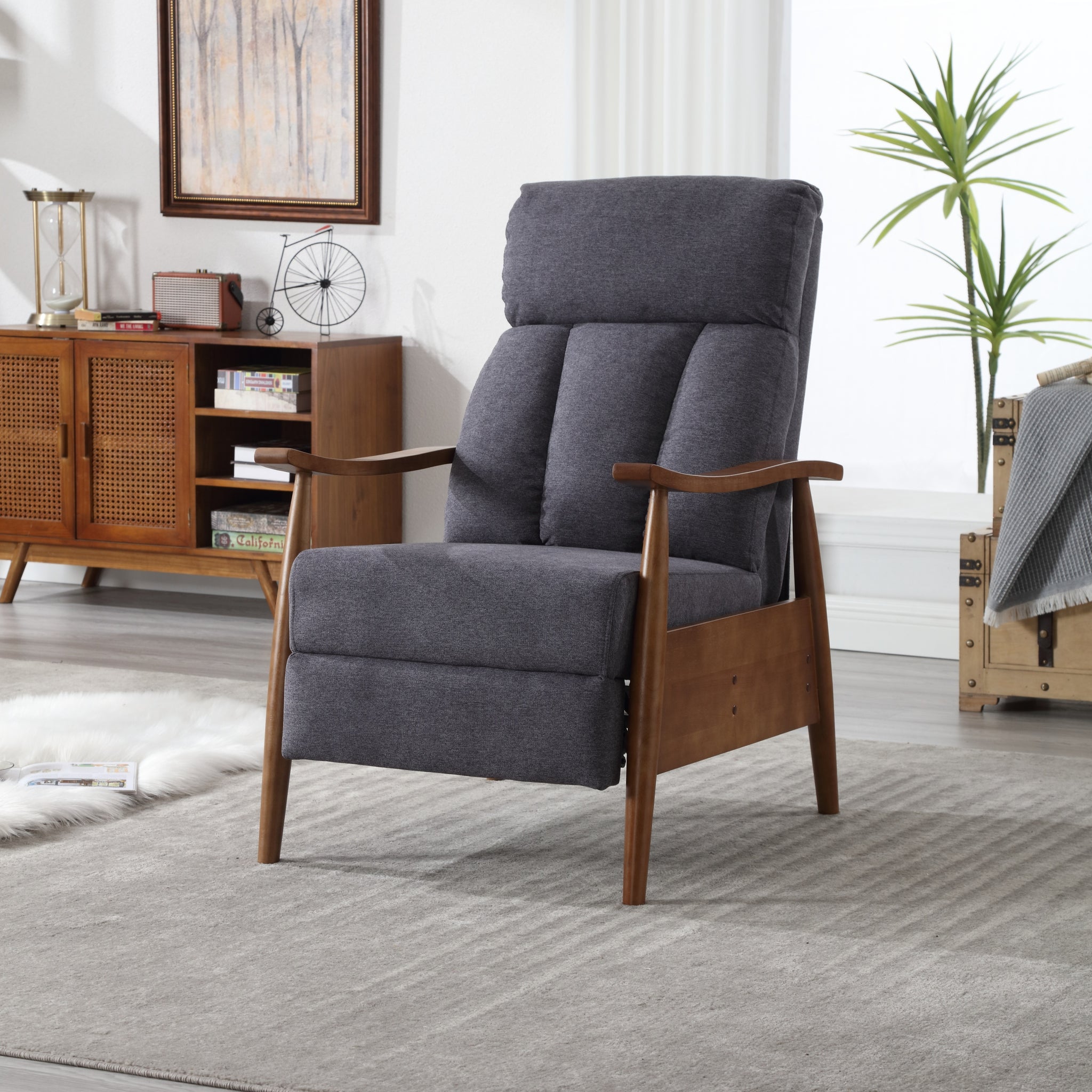 Coolmore Wood Frame Armchair, Modern Accent Chair Lounge Chair For Living Room Dark Gray Linen
