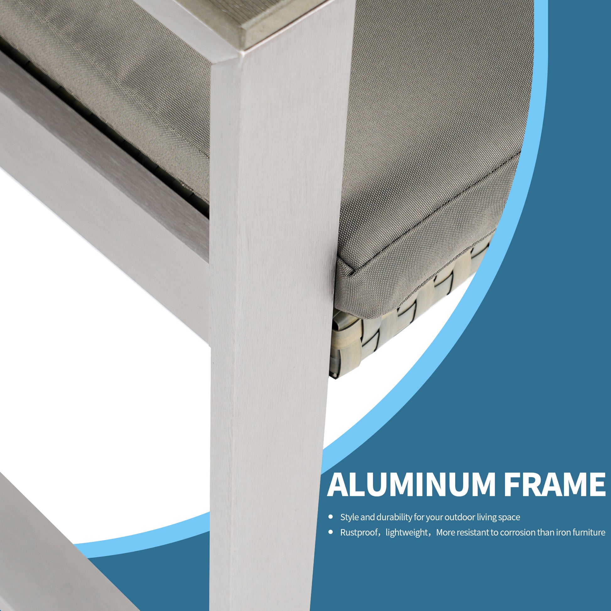 Full Aluminum Woven Rattan Double Sofa Coffee Table Yes Complete Patio Set Khaki Mildew Resistant Frame Fade Resistant Cushion Garden & Outdoor Modern Complete Patio Sets Aluminum Aluminum