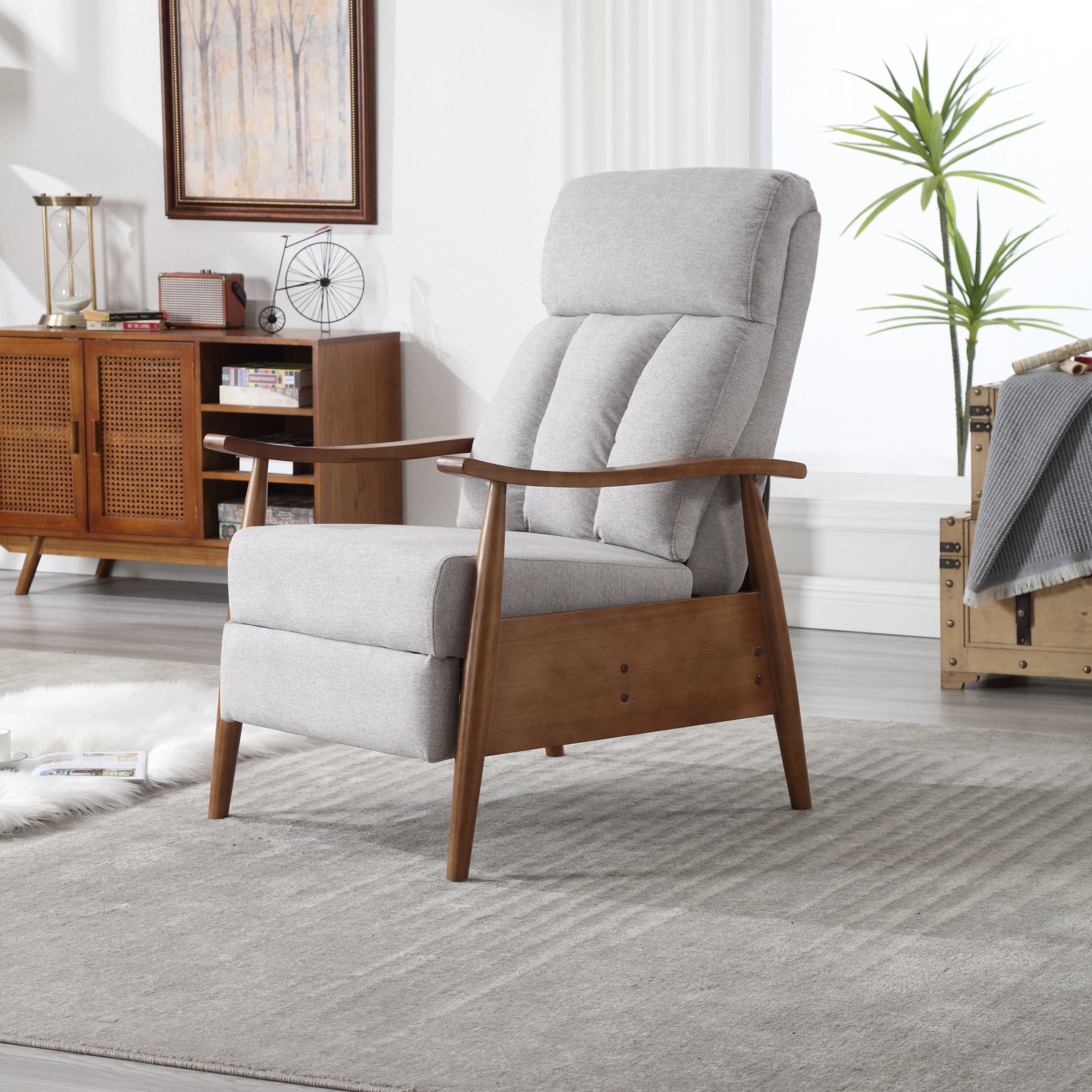 Coolmore Wood Frame Armchair, Modern Accent Chair Lounge Chair For Living Room Light Gray Linen