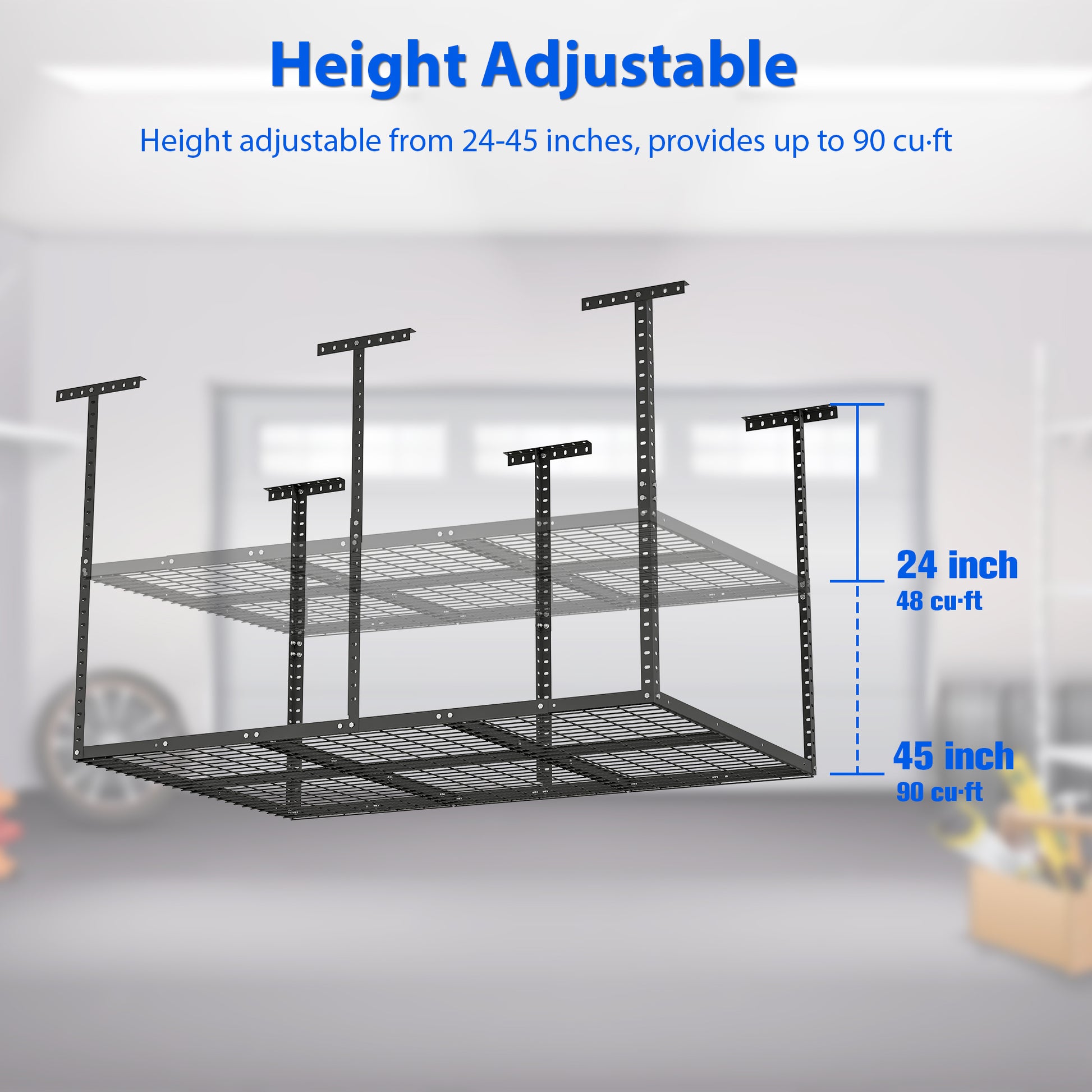 4X6Ft Overhead Garage Storage Rack,Adjustable Garage Storage Organization Systerm,Heavy Duty Metal Garage Ceiling Storage Racks,560Lbs Weight Capacity,Black Black Metal