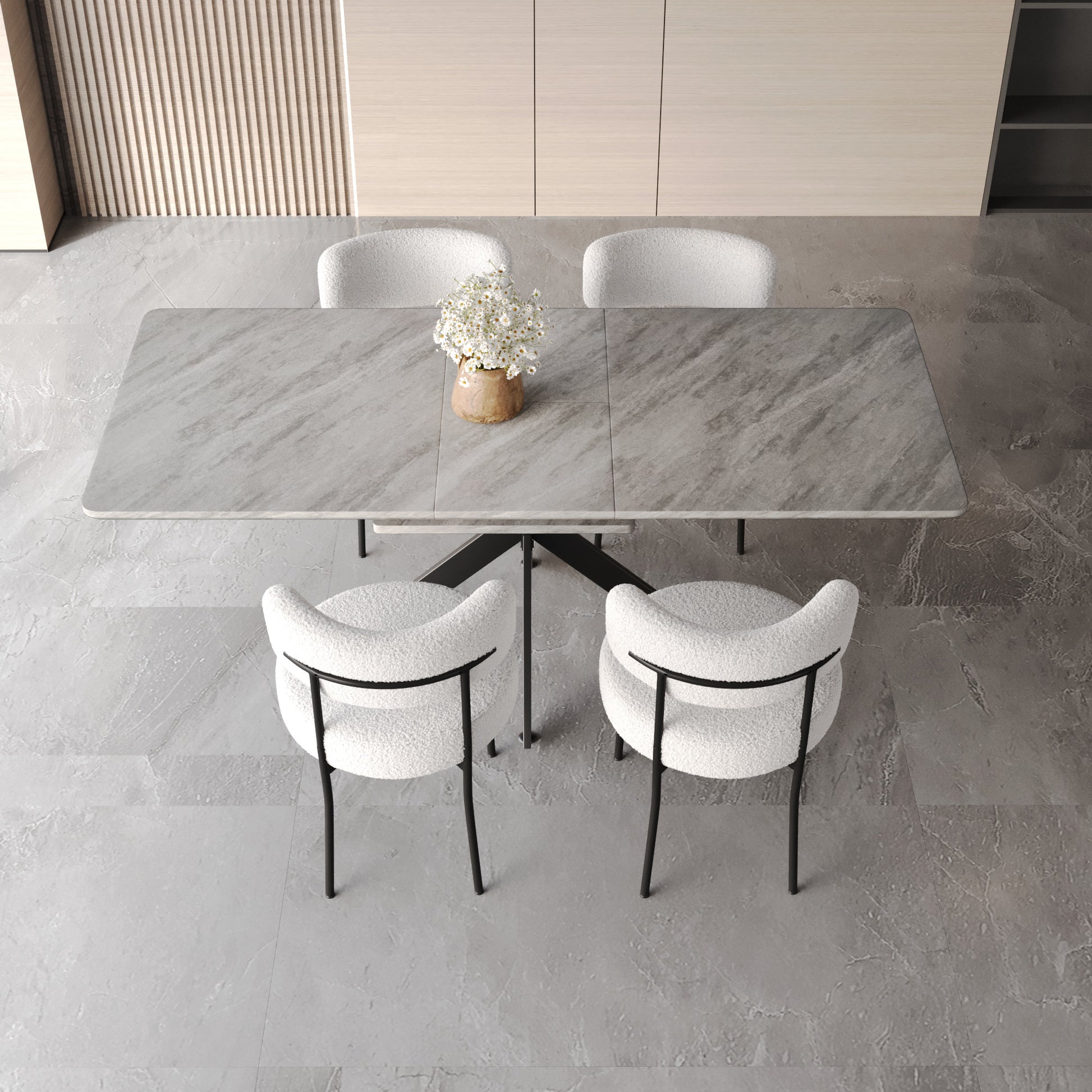 Extendable Dining Table Table Set For 4 8 Person For Dining Room,Curved Backrest Round Upholstered Soft Padded Armless Dining Chairs And Very Large Dining Room Table Kitchen Table Chair Set Grey White Mdf Metal