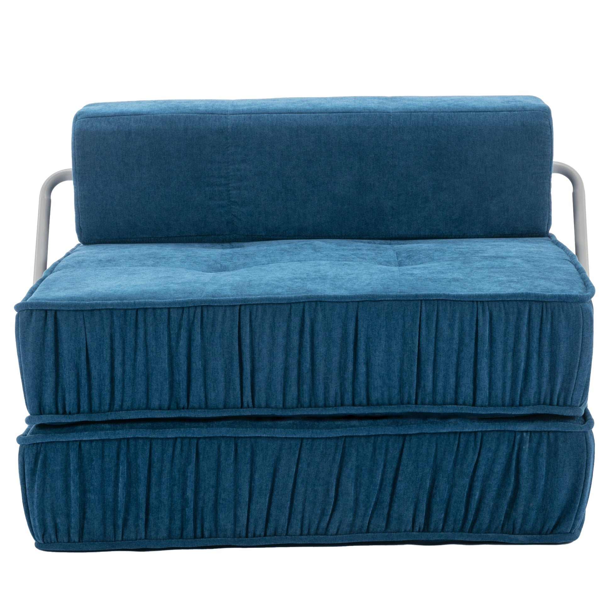 Folding Sofa Bed, Futon Sleeper Chair, Convertible Chair Floor Couch & Sleeping Mattress For Living Room, Guest Room, Home Office, Apartment, Small Space, Bed, Removable Back Cushion, Blue, 1 Seat Blue Chenille Primary Living Space Pillow Back Soft