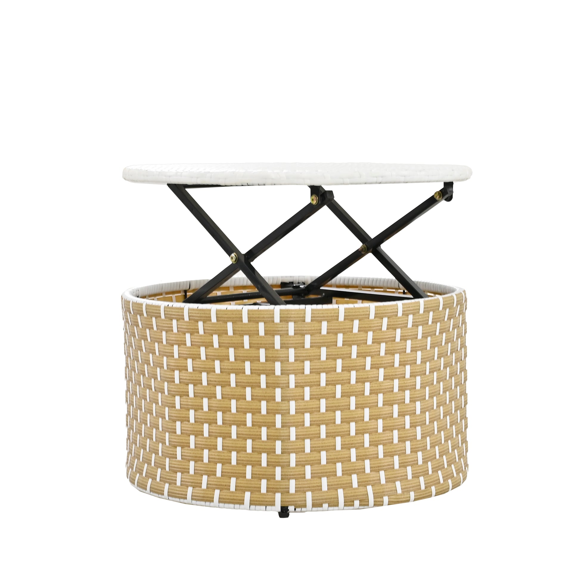 Patio Furniture Round Outdoor Sectional Sofa Set Rattan Daybed Two Tone Weave Sunbed With Retractable Canopy, Separate Seating And Removable Cushion, Beige Yes Sectional Beige Weather Resistant Frame Water Resistant Cushion Garden & Outdoor Luxury