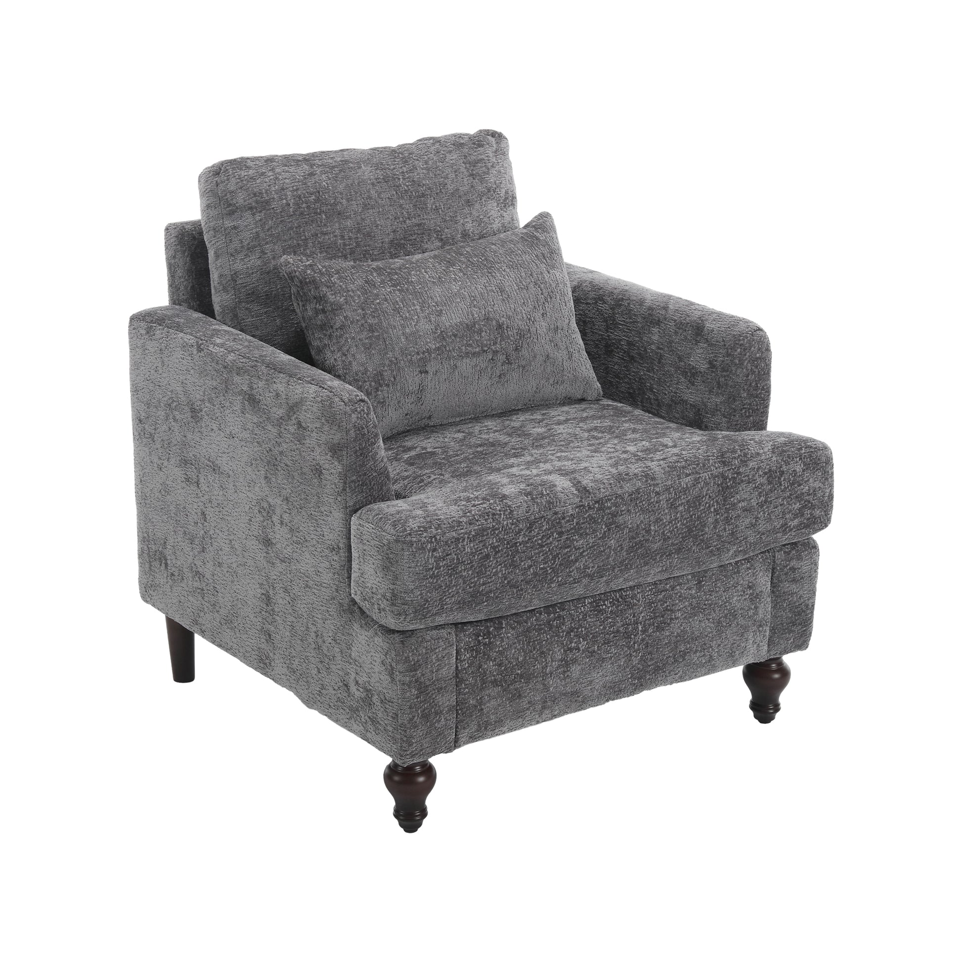 Coolmore Wood Frame Armchair, Modern Accent Chair Lounge Chair For Living Room,Tufted Club Chair, Mid Century Modern Arm Chairs With Studded, Solid Wood Frame, For Bedroom, Reading Gray Chenille Gray Chenille 1 Seat