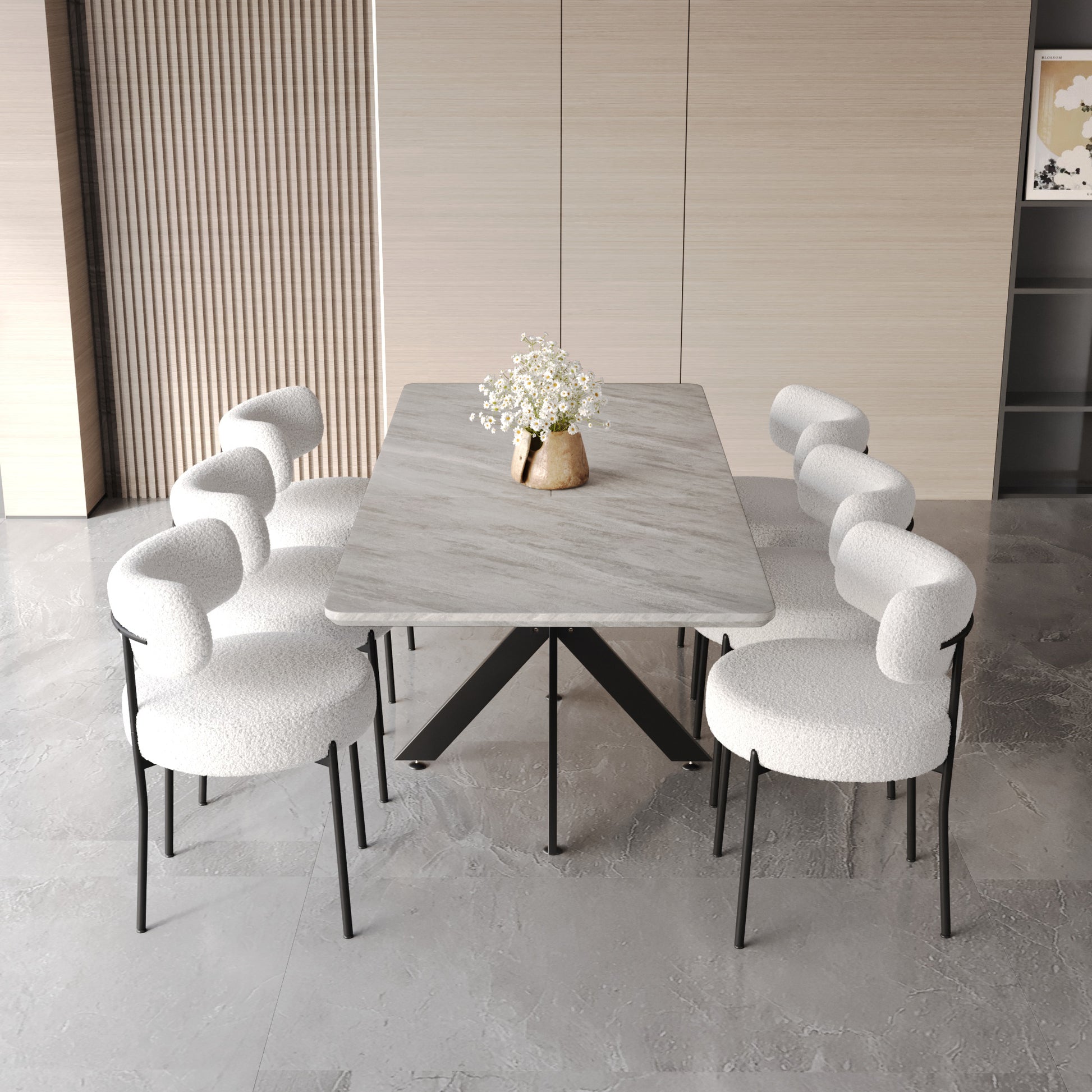 Extendable Dining Table Table Set For 6 8 Person For Dining Room,Curved Backrest Round Upholstered Soft Padded Armless Dining Chairs And Very Large Dining Room Table Kitchen Table Chair Set Grey White Mdf Metal