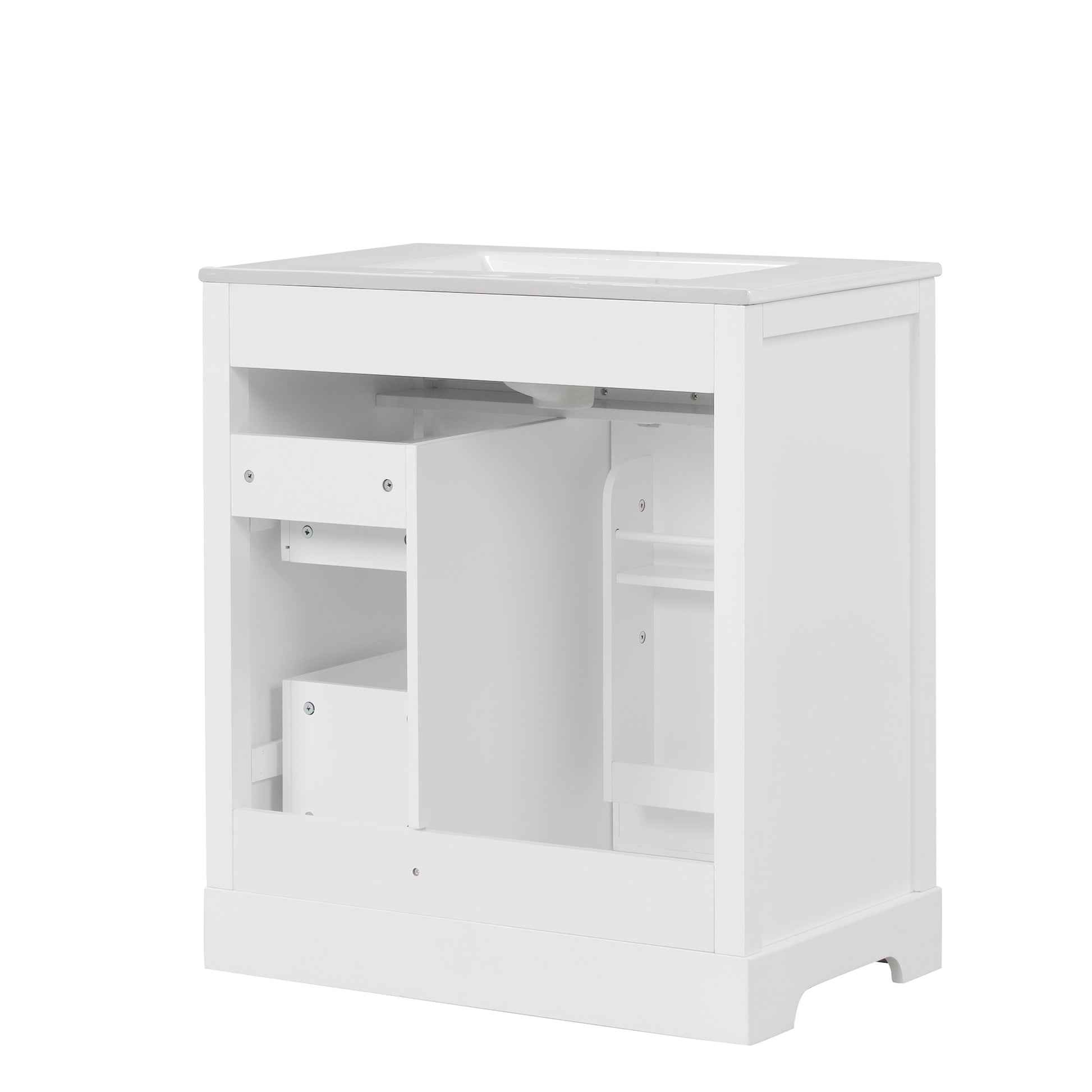 30" Bathroom Vanity With Sink Top, Bathroom Vanity Cabinet With Door And Two Drawers, Mdf Boards, Solid Wood, One Package, White White Solid Wood Mdf