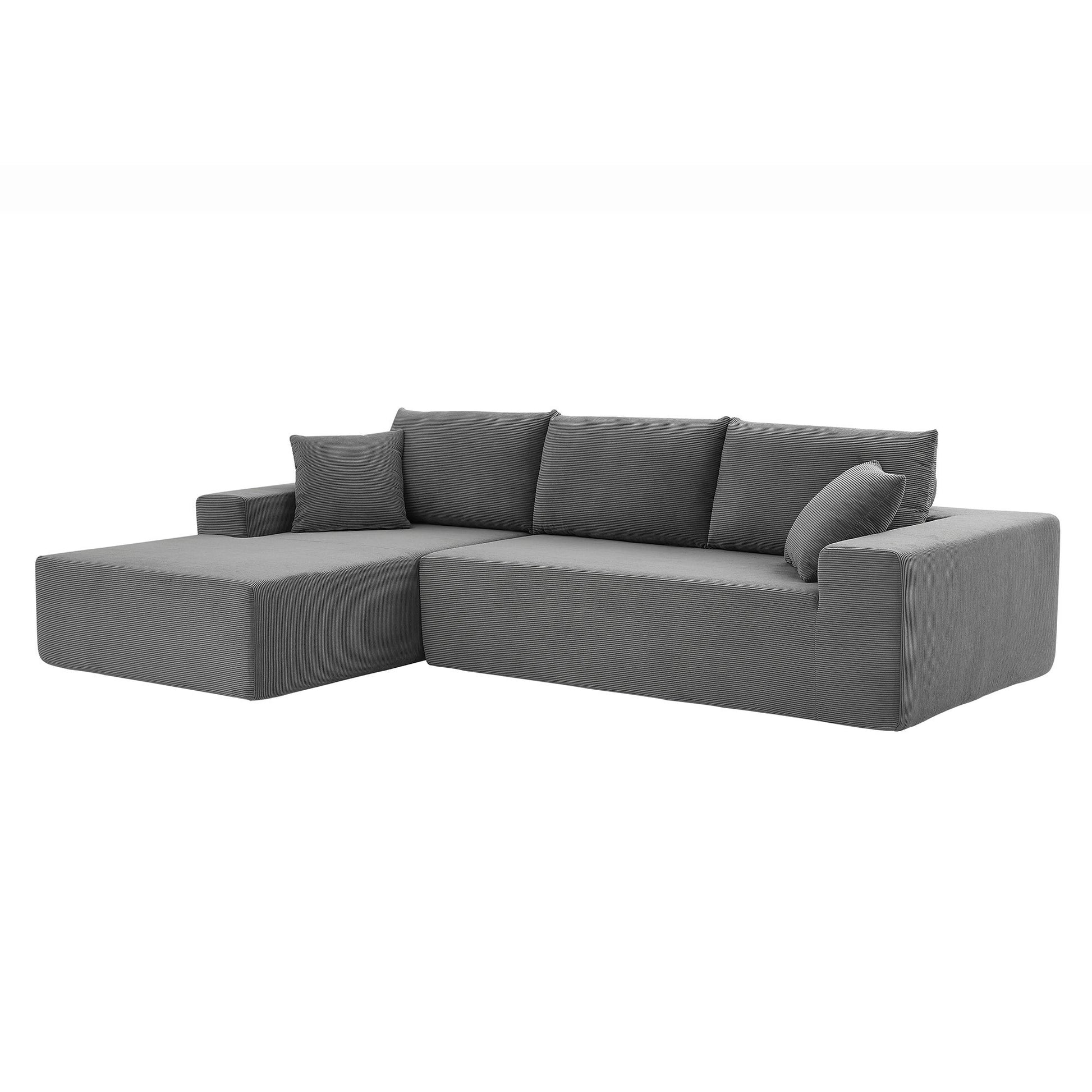 Sectional Couch Corduroy Covers 2 Pcs L Shape Sectional Sofa Couches For Living Room, Bedroom, Salon, 2 Pc Free Combination,Grey. Gray Corduroy 3 Seat