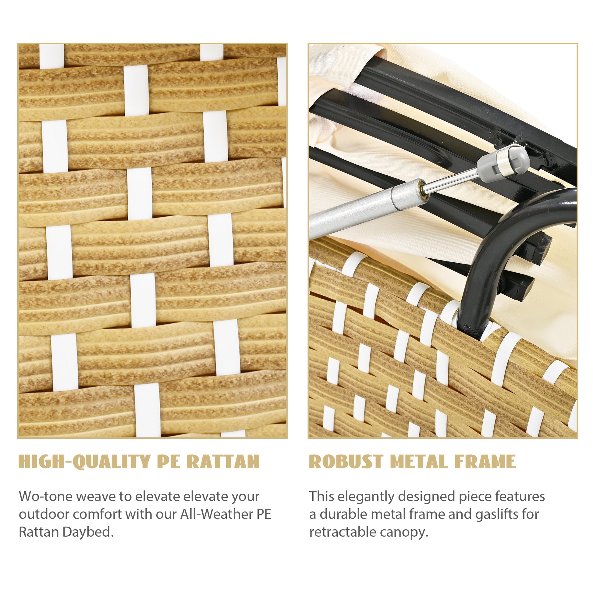 Patio Furniture Round Outdoor Sectional Sofa Set Rattan Daybed Two Tone Weave Sunbed With Retractable Canopy, Separate Seating And Removable Cushion, Beige Yes Sectional Beige Weather Resistant Frame Water Resistant Cushion Garden & Outdoor Luxury