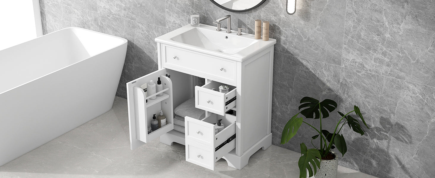 30" Bathroom Vanity With Sink Top, Bathroom Vanity Cabinet With Door And Two Drawers, Mdf Boards, Solid Wood, One Package, White White Solid Wood Mdf
