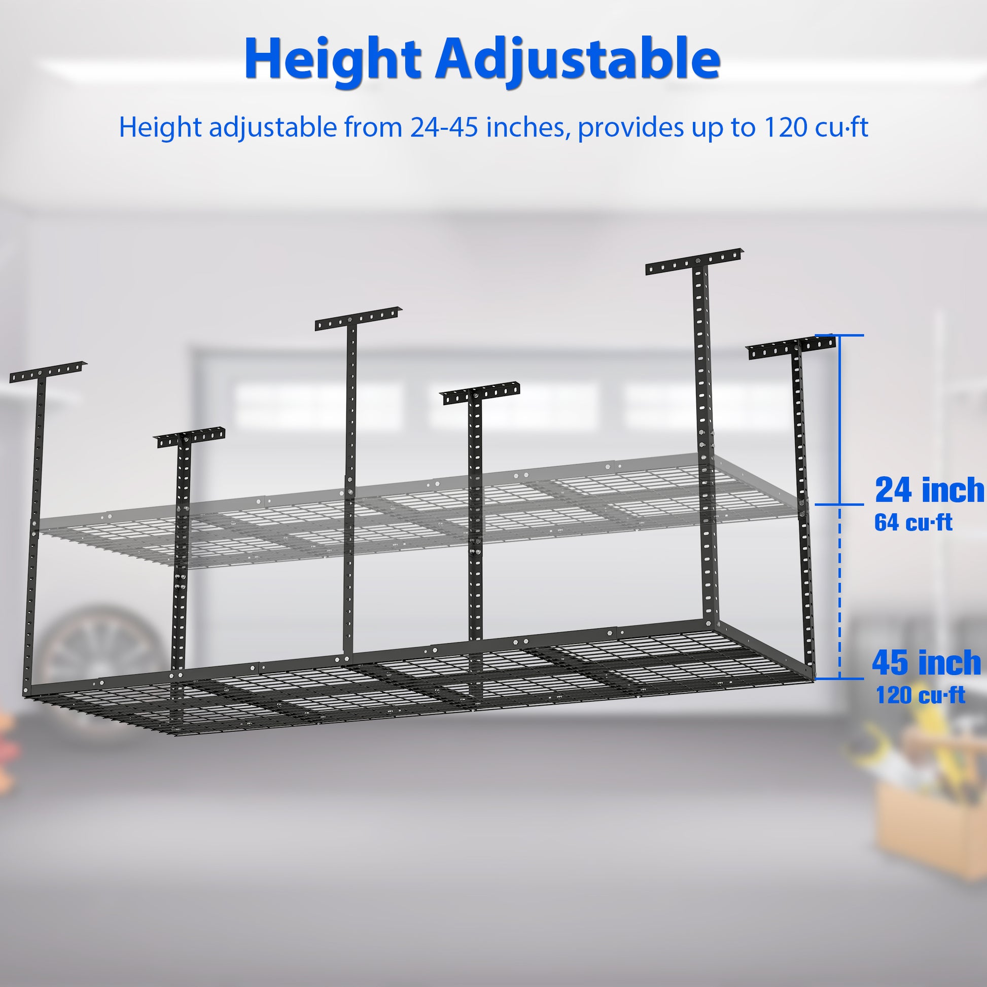 4X8Ft Overhead Garage Storage Rack,Adjustable Garage Storage Organization Systerm,Heavy Duty Metal Garage Ceiling Storage Racks,660Lbs Weight Capacity,Black Black Iron