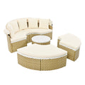 Patio Furniture Round Outdoor Sectional Sofa Set Rattan Daybed Two Tone Weave Sunbed With Retractable Canopy, Separate Seating And Removable Cushion, Beige Yes Sectional Beige Weather Resistant Frame Water Resistant Cushion Garden & Outdoor Luxury