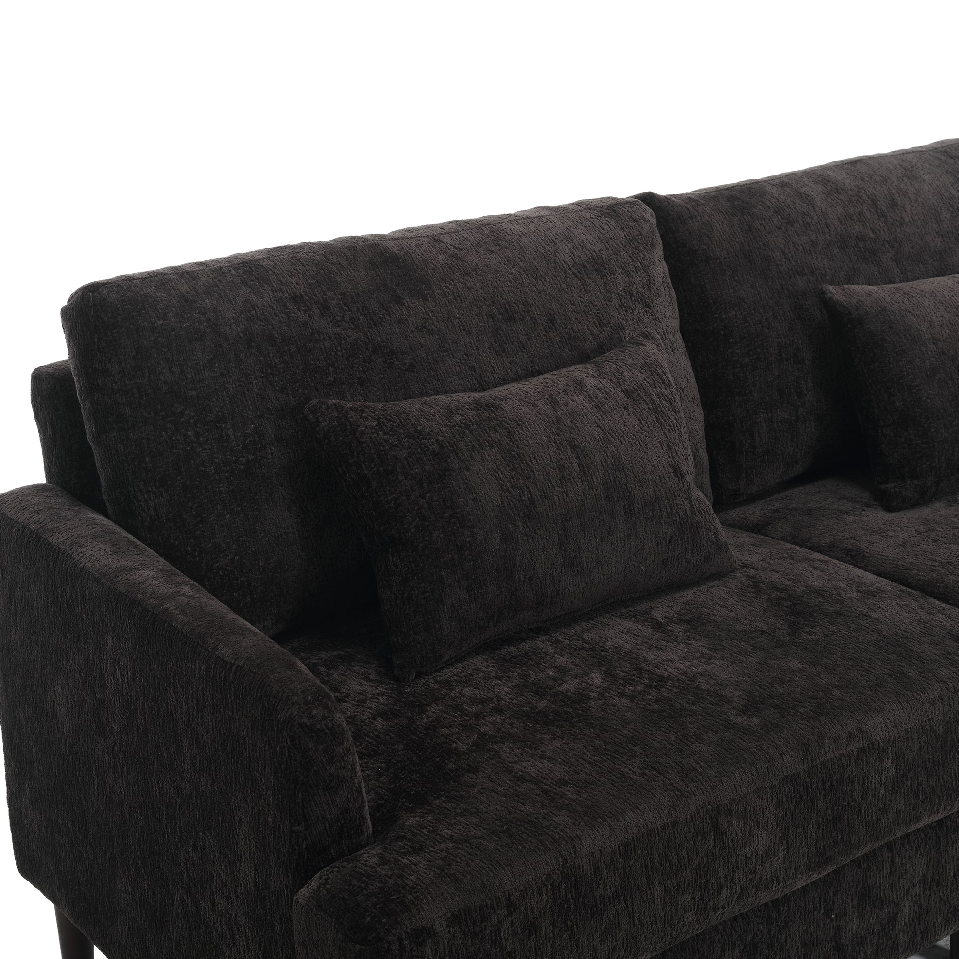 Coolmore Mid Century Modern Chenille Fabric Loveseat Sofa, 2 Seat Upholstered Loveseat Sofa Modern Couch For Living Room,Brown Wood Feet Sofa For Bedroom, Reading Black Chenille Black Chenille 2 Seat