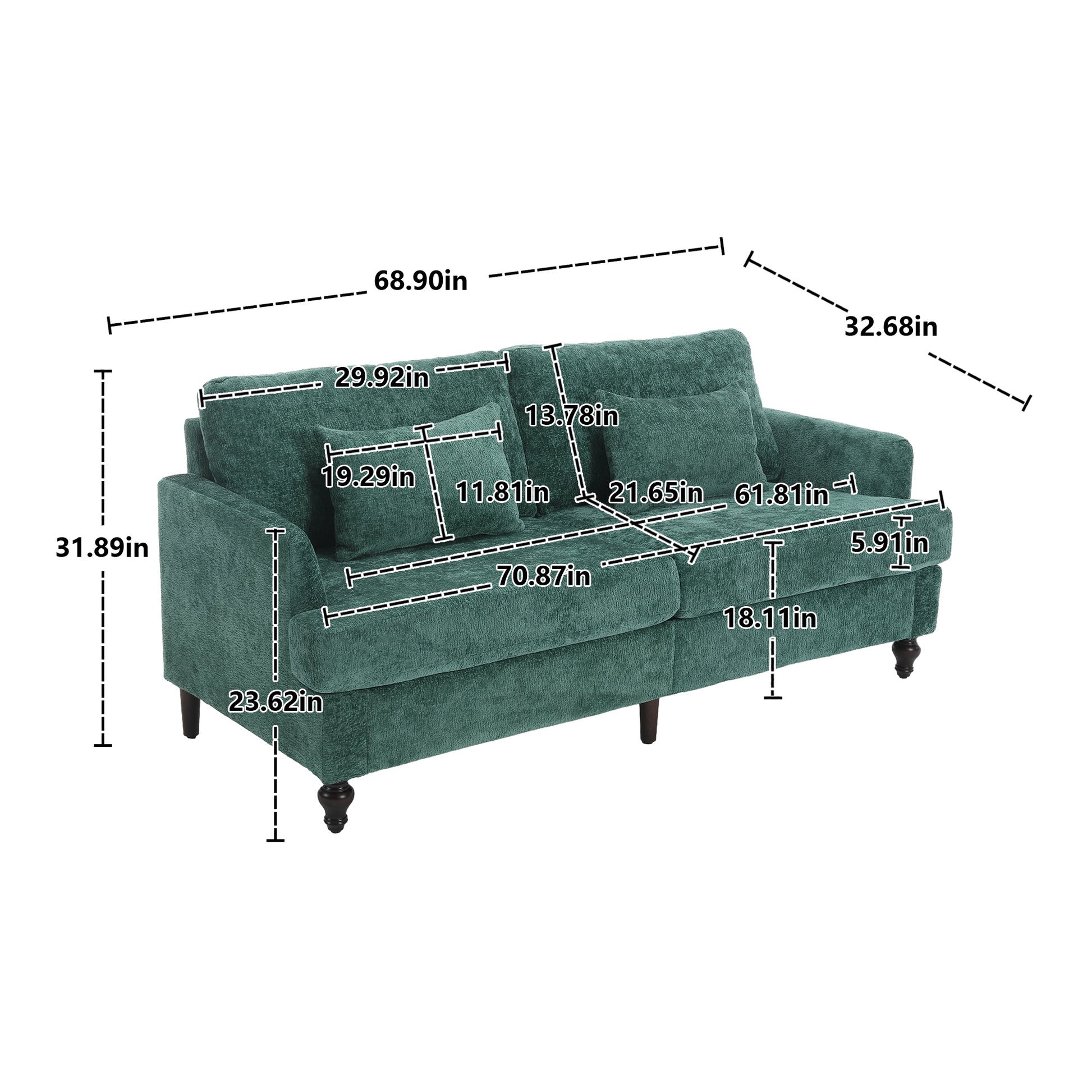 Coolmore Mid Century Modern Chenille Fabric Loveseat Sofa, 2 Seat Upholstered Loveseat Sofa Modern Couch For Living Room,Brown Wood Feet Sofa For Bedroom, Reading Emerald Chenille Emerald Chenille 2 Seat