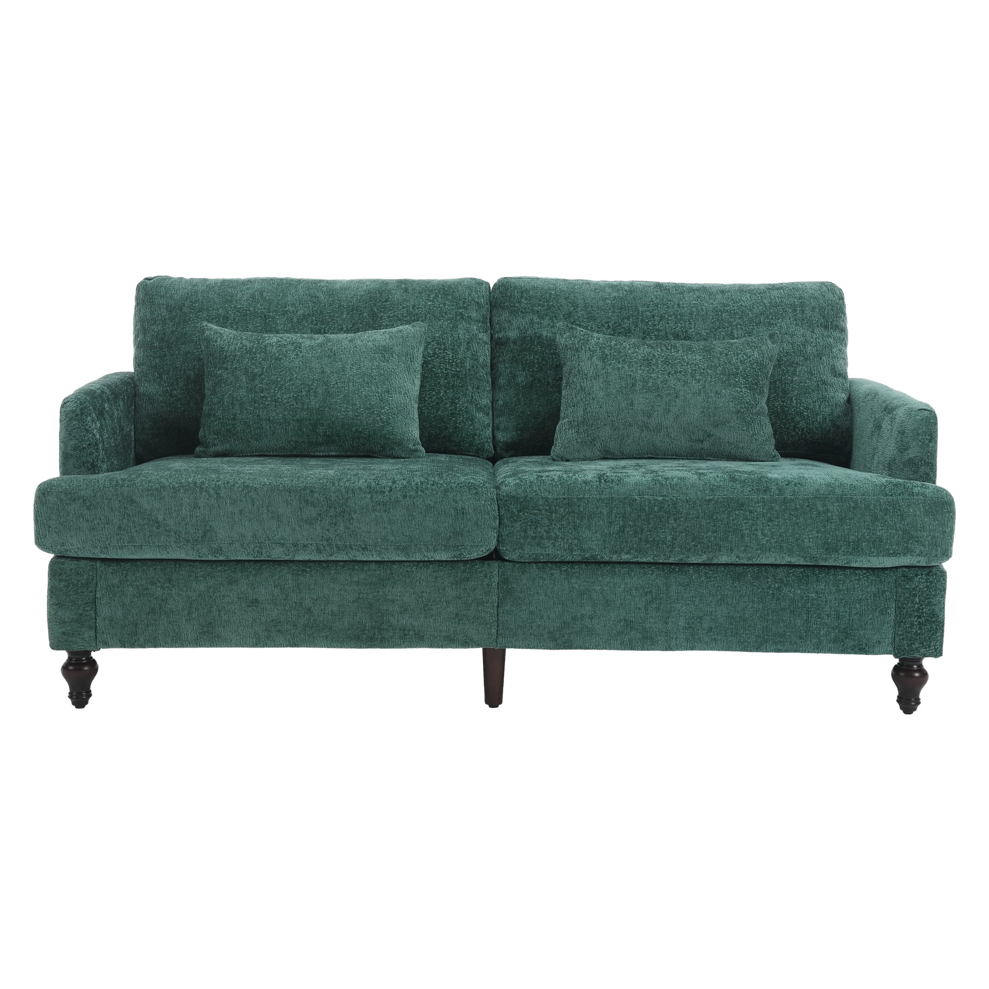 Coolmore Mid Century Modern Chenille Fabric Loveseat Sofa, 2 Seat Upholstered Loveseat Sofa Modern Couch For Living Room,Brown Wood Feet Sofa For Bedroom, Reading Emerald Chenille Emerald Chenille 2 Seat