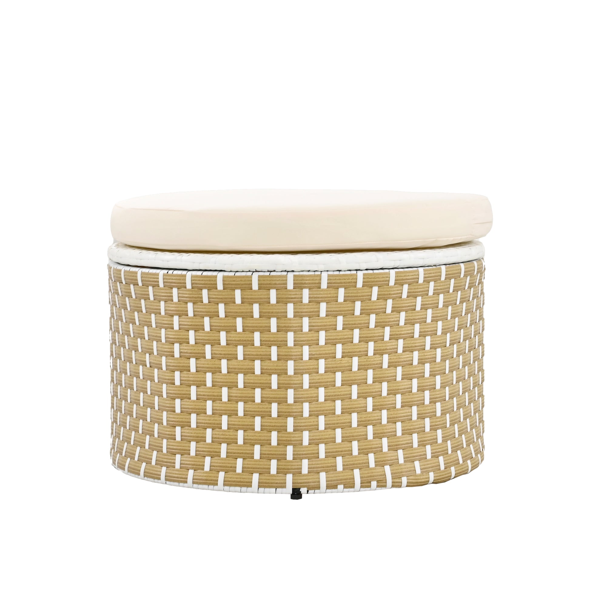 Patio Furniture Round Outdoor Sectional Sofa Set Rattan Daybed Two Tone Weave Sunbed With Retractable Canopy, Separate Seating And Removable Cushion, Beige Yes Sectional Beige Weather Resistant Frame Water Resistant Cushion Garden & Outdoor Luxury