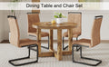 A Modern And Practical Circular Dining Table. Made Of Mdf Tabletop And Wooden Mdf Table Legs. 6 Piece Technology Cloth High Backrest Cushion Side Chair, C Shaped Tube Black Metal Legs. Ct 403C 1162 Brown Mdf