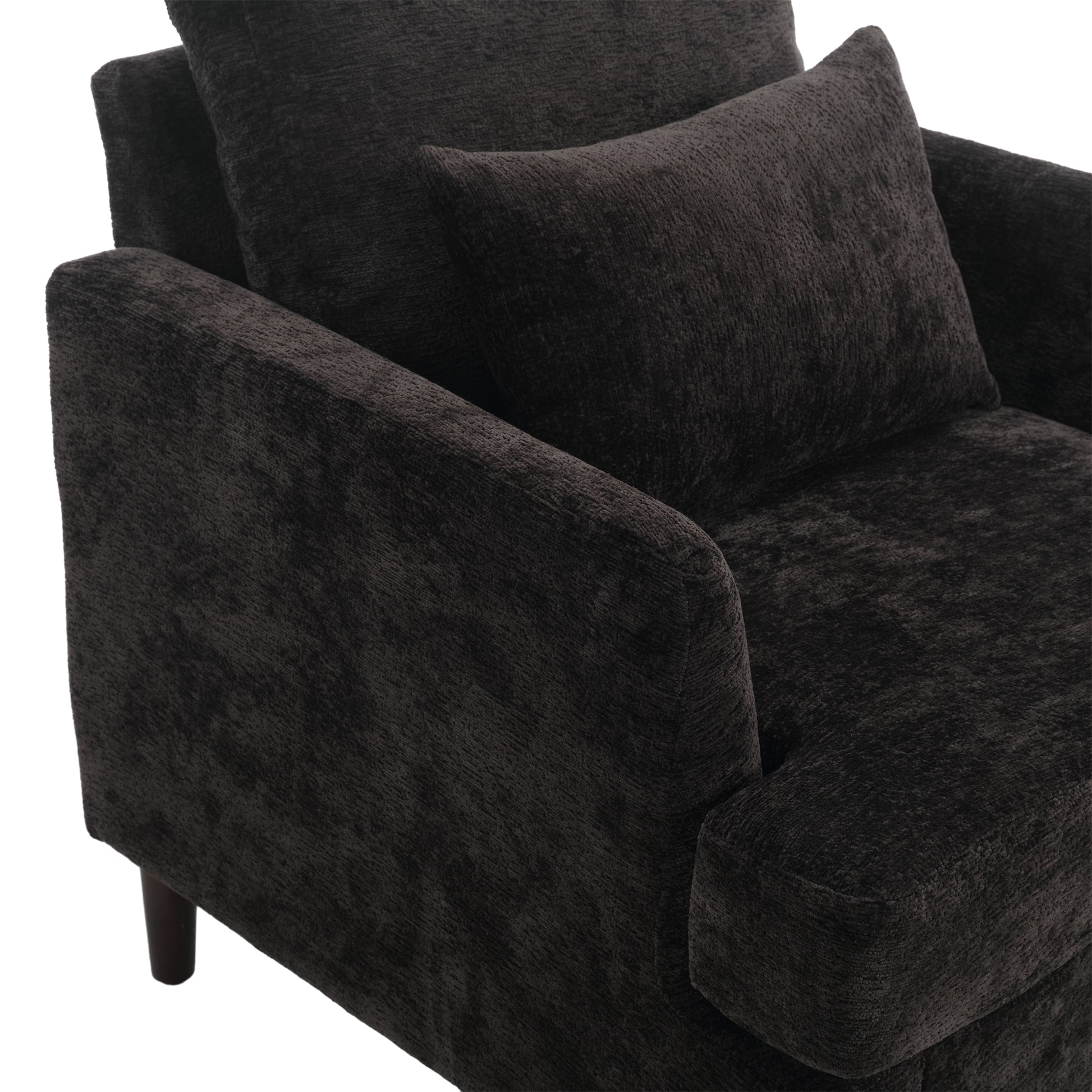 Coolmore Wood Frame Armchair, Modern Accent Chair Lounge Chair For Living Room,Tufted Club Chair, Mid Century Modern Arm Chairs With Studded, Solid Wood Frame, For Bedroom, Reading Black Chenille Black Chenille