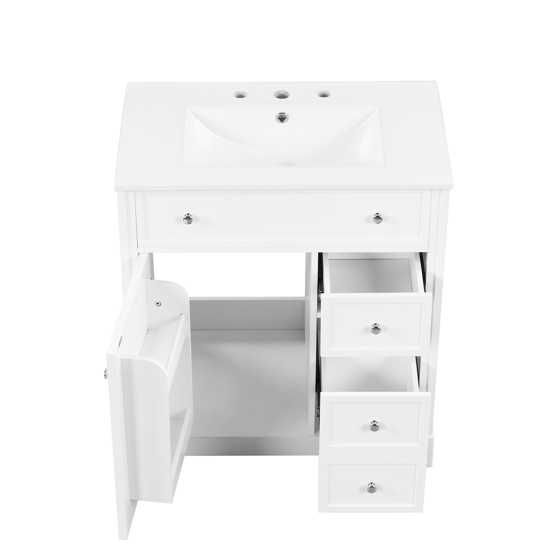 30" Bathroom Vanity With Sink Top, Bathroom Vanity Cabinet With Door And Two Drawers, Mdf Boards, Solid Wood, One Package, White White Solid Wood Mdf