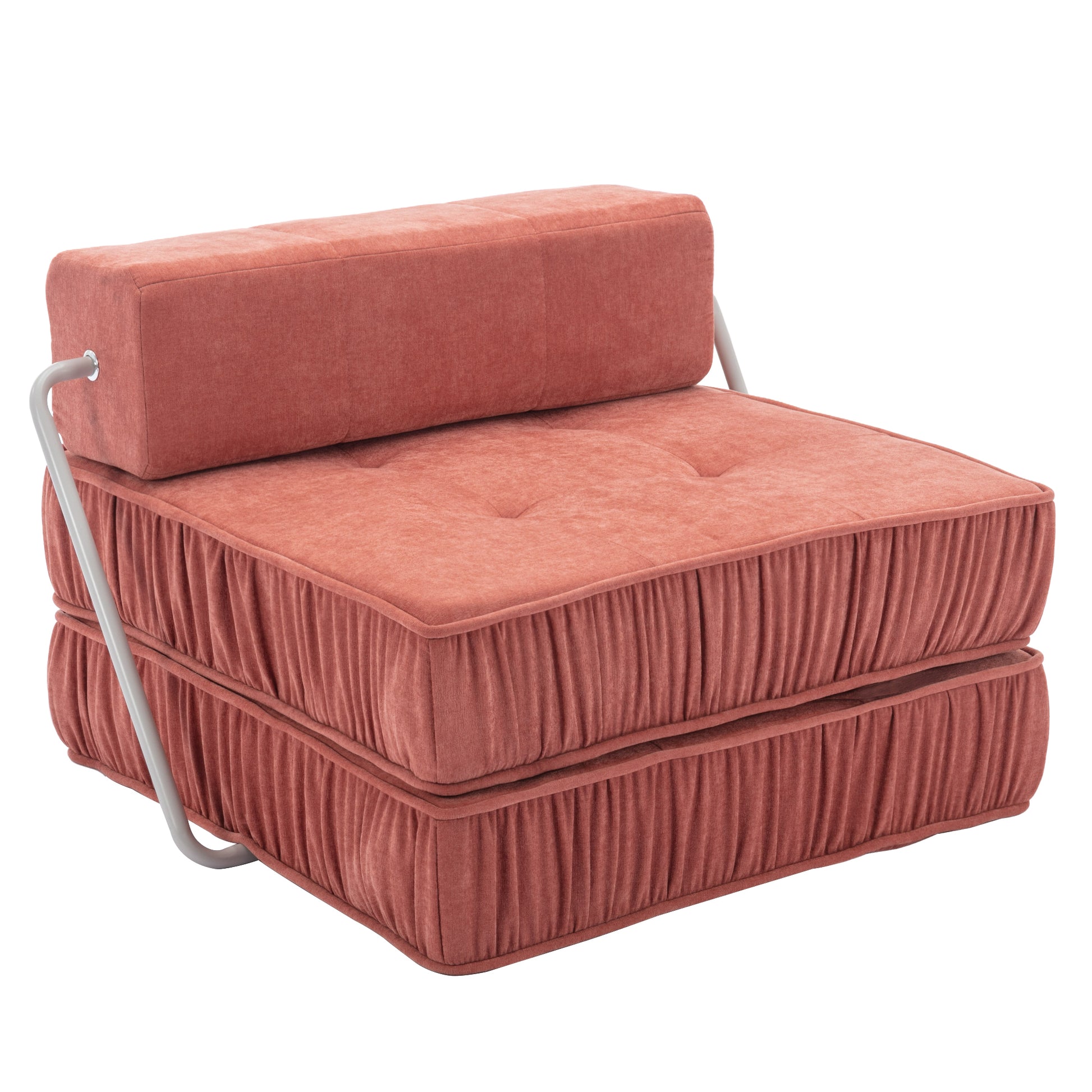 Folding Sofa Bed, Futon Sleeper Chair, Convertible Chair Floor Couch & Sleeping Mattress For Living Room, Guest Room, Home Office, Apartment, Small Space, Bed, Removable Back Cushion, Orange, 1 Seat Orange Chenille Primary Living Space Pillow Back Soft