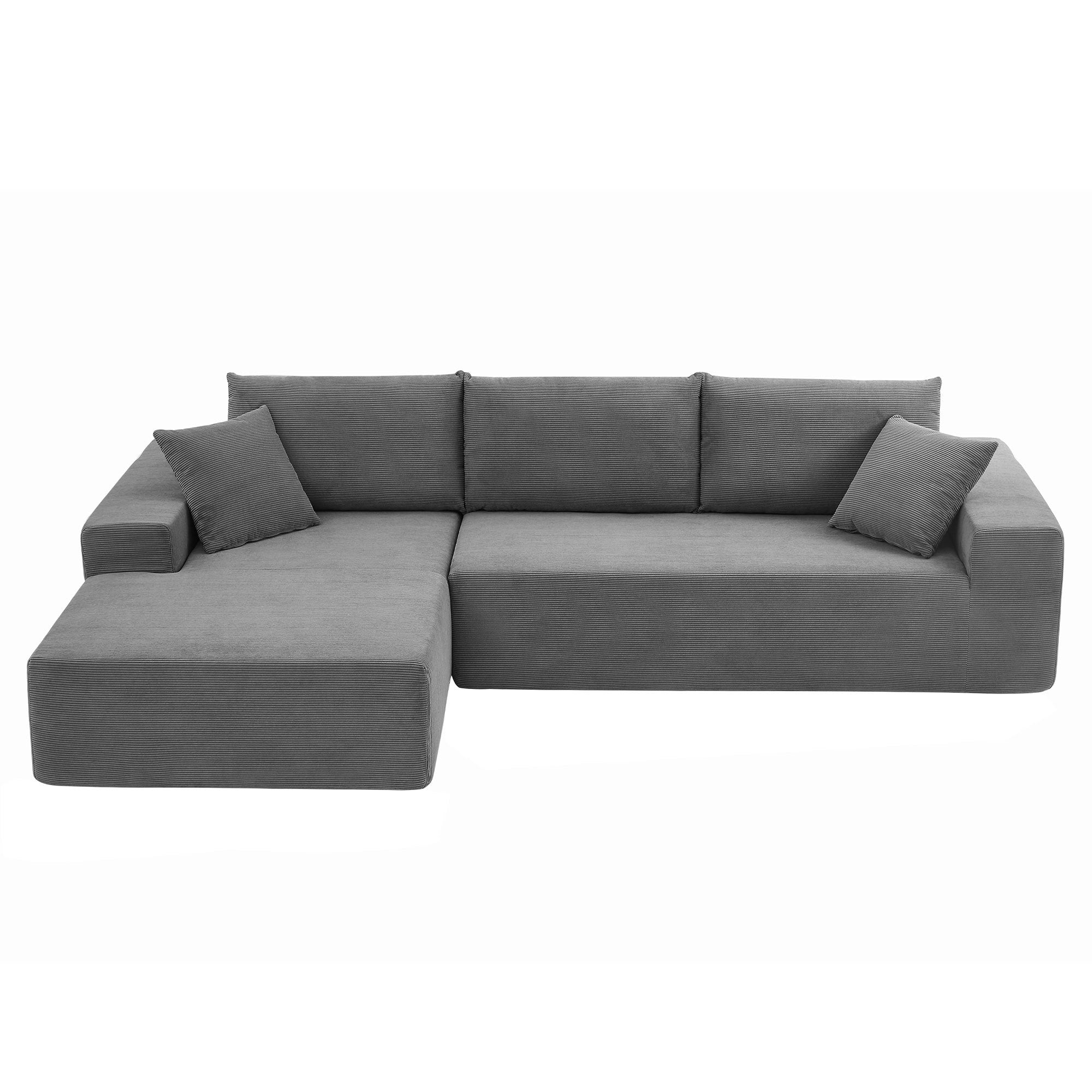 Sectional Couch Corduroy Covers 2 Pcs L Shape Sectional Sofa Couches For Living Room, Bedroom, Salon, 2 Pc Free Combination,Grey. Gray Corduroy 3 Seat