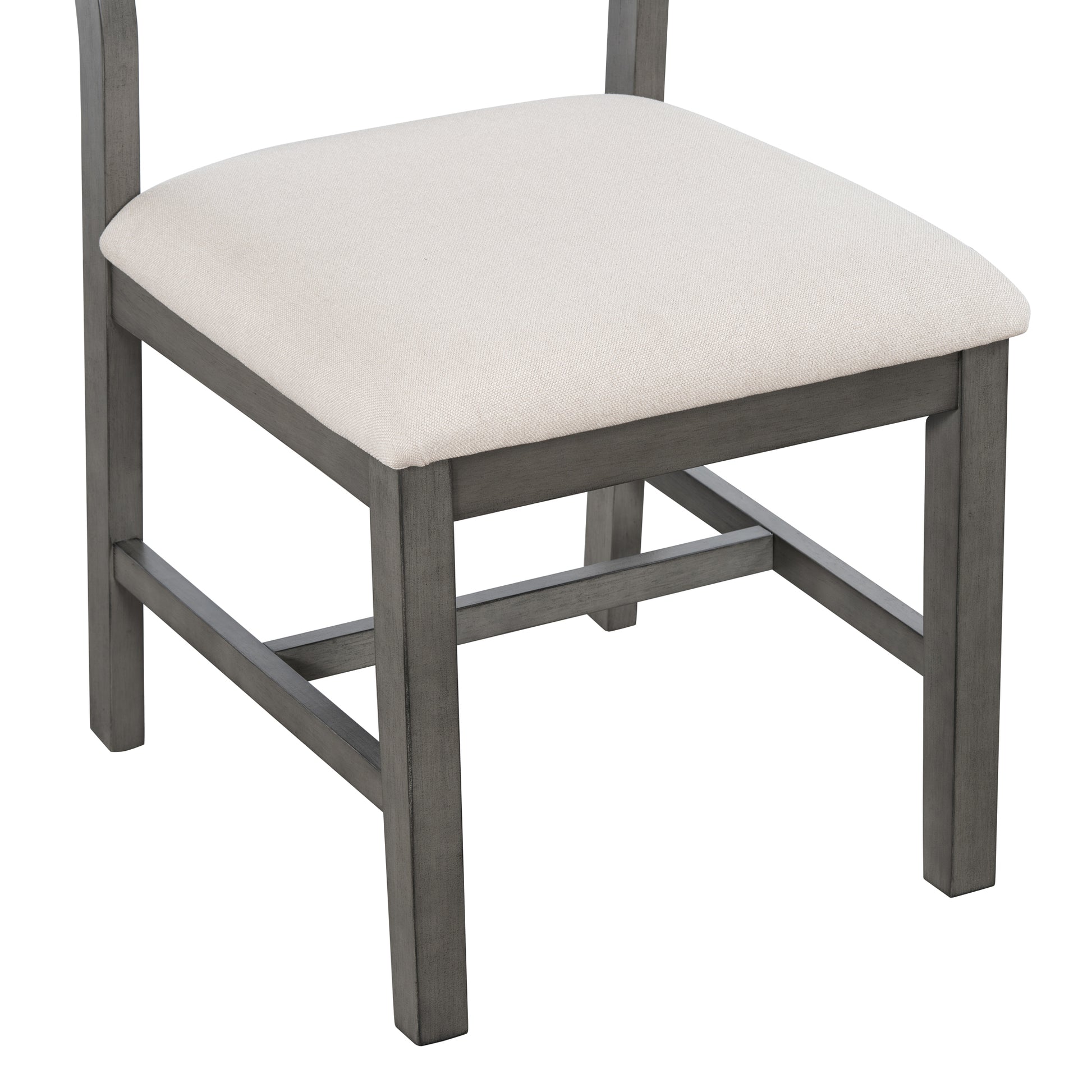 6 Piece Retro Farmhouse Style Dining Set, Rectangular Table And 4 Upholstered Chairs With Rattan And Bench For Dining Room And Kitchen Gray Gray Solid Wood Mdf