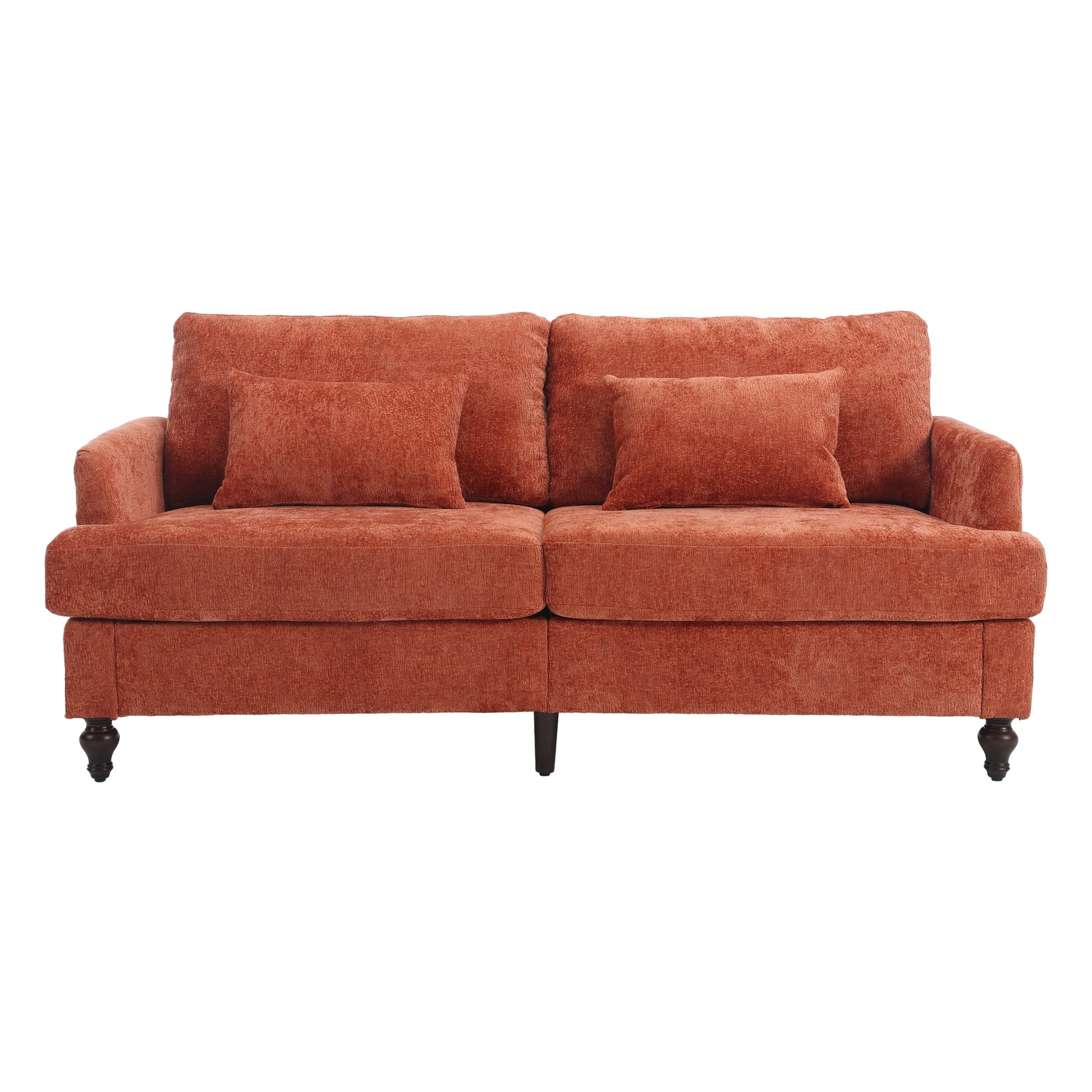 Coolmore Mid Century Modern Chenille Fabric Loveseat Sofa, 2 Seat Upholstered Loveseat Sofa Modern Couch For Living Room,Brown Wood Feet Sofa For Bedroom, Reading Orange Chenille Dark Orange Chenille 2 Seat