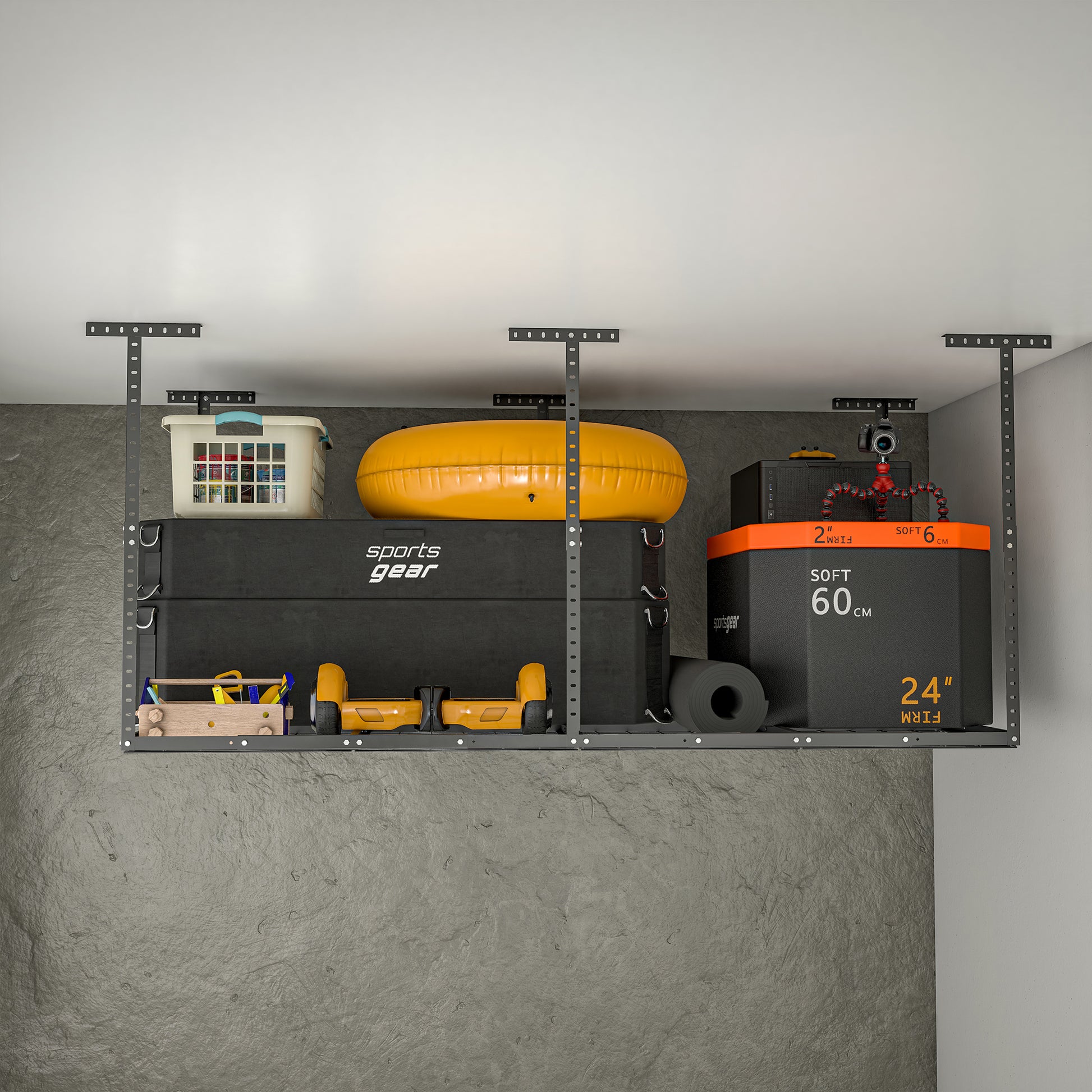 4X8Ft Overhead Garage Storage Rack,Adjustable Garage Storage Organization Systerm,Heavy Duty Metal Garage Ceiling Storage Racks,660Lbs Weight Capacity,Black Black Iron