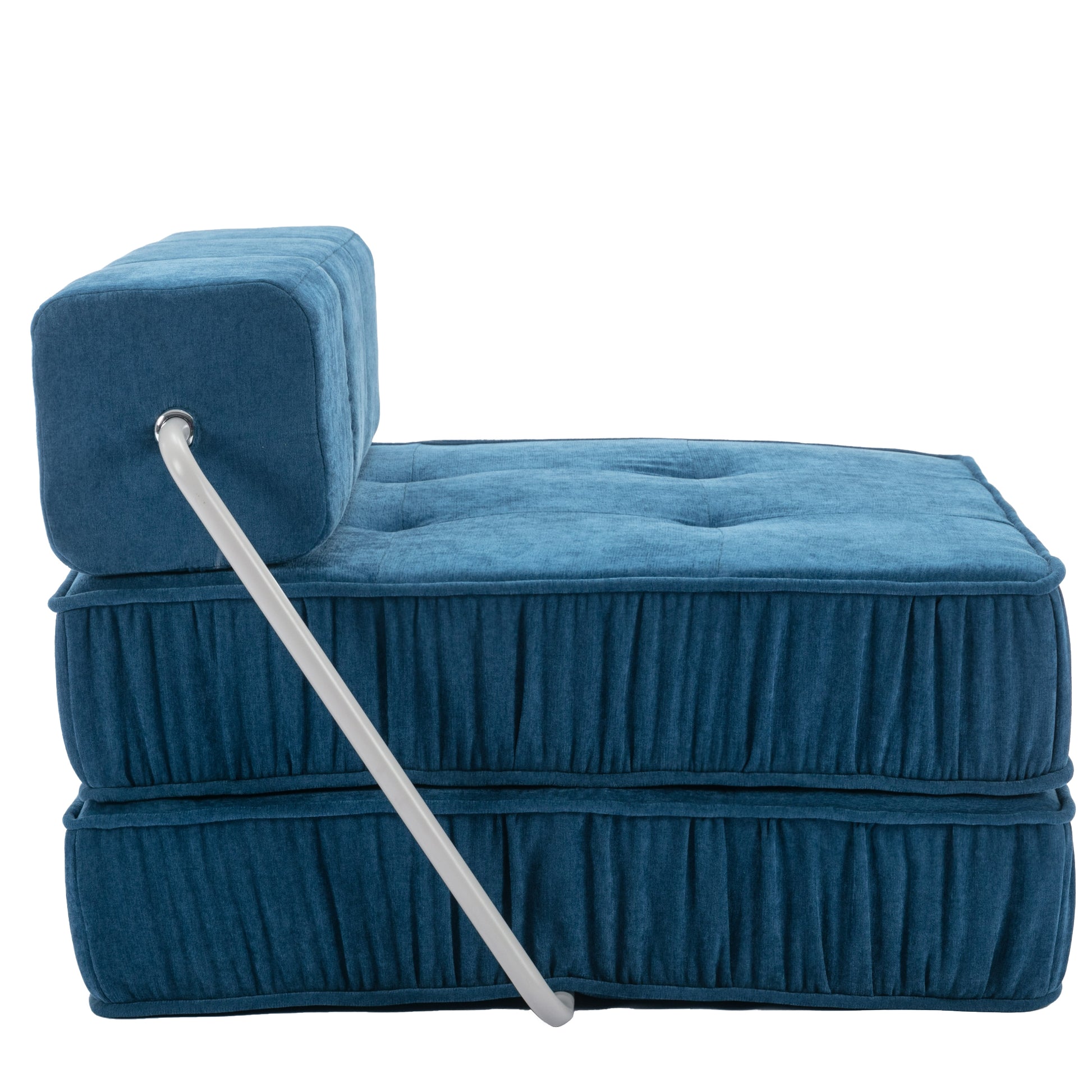 Folding Sofa Bed, Futon Sleeper Chair, Convertible Chair Floor Couch & Sleeping Mattress For Living Room, Guest Room, Home Office, Apartment, Small Space, Bed, Removable Back Cushion, Blue, 1 Seat Blue Chenille Primary Living Space Pillow Back Soft