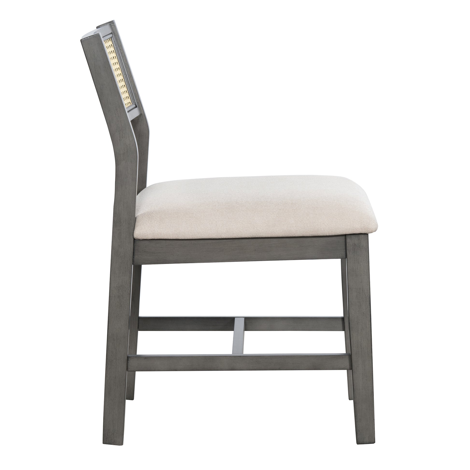 6 Piece Retro Farmhouse Style Dining Set, Rectangular Table And 4 Upholstered Chairs With Rattan And Bench For Dining Room And Kitchen Gray Gray Solid Wood Mdf