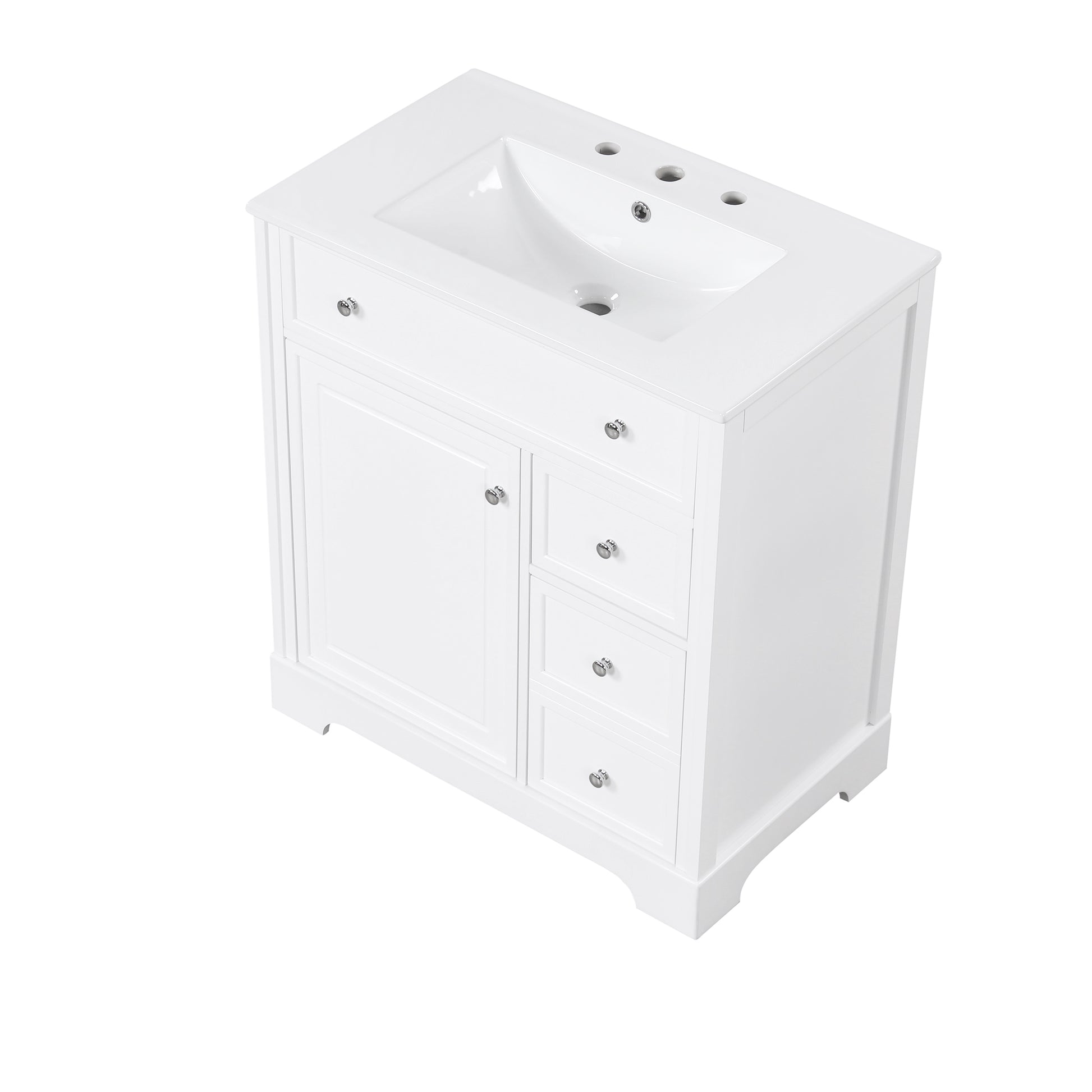 30" Bathroom Vanity With Sink Top, Bathroom Vanity Cabinet With Door And Two Drawers, Mdf Boards, Solid Wood, One Package, White White Solid Wood Mdf