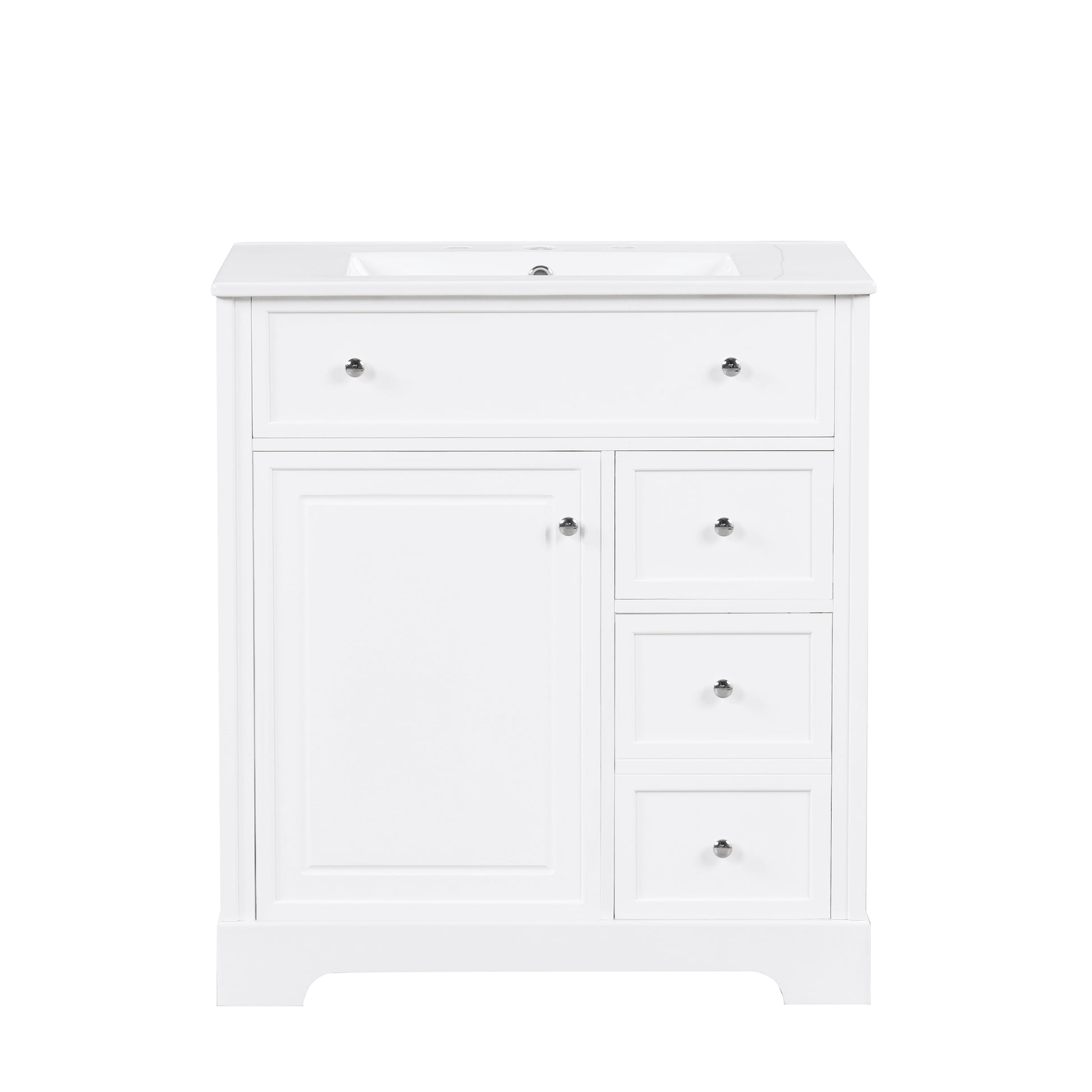 30" Bathroom Vanity With Sink Top, Bathroom Vanity Cabinet With Door And Two Drawers, Mdf Boards, Solid Wood, One Package, White White Solid Wood Mdf