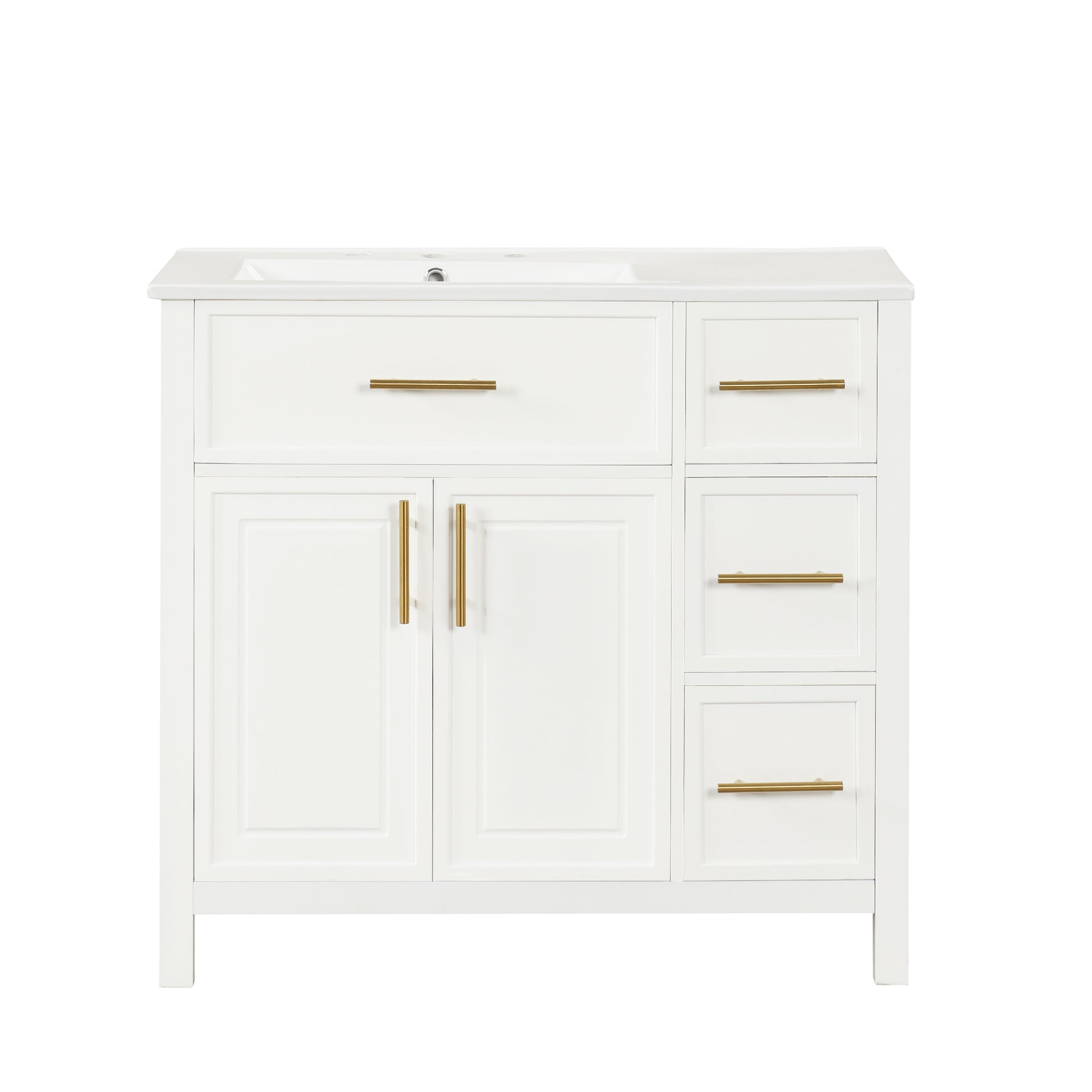 36" Bathroom Vanity With Sink Top, Bathroom Vanity Cabinet With Two Doors And Three Drawers, Solid Woodmdf Boards ,One Package, White White Solid Wood Mdf