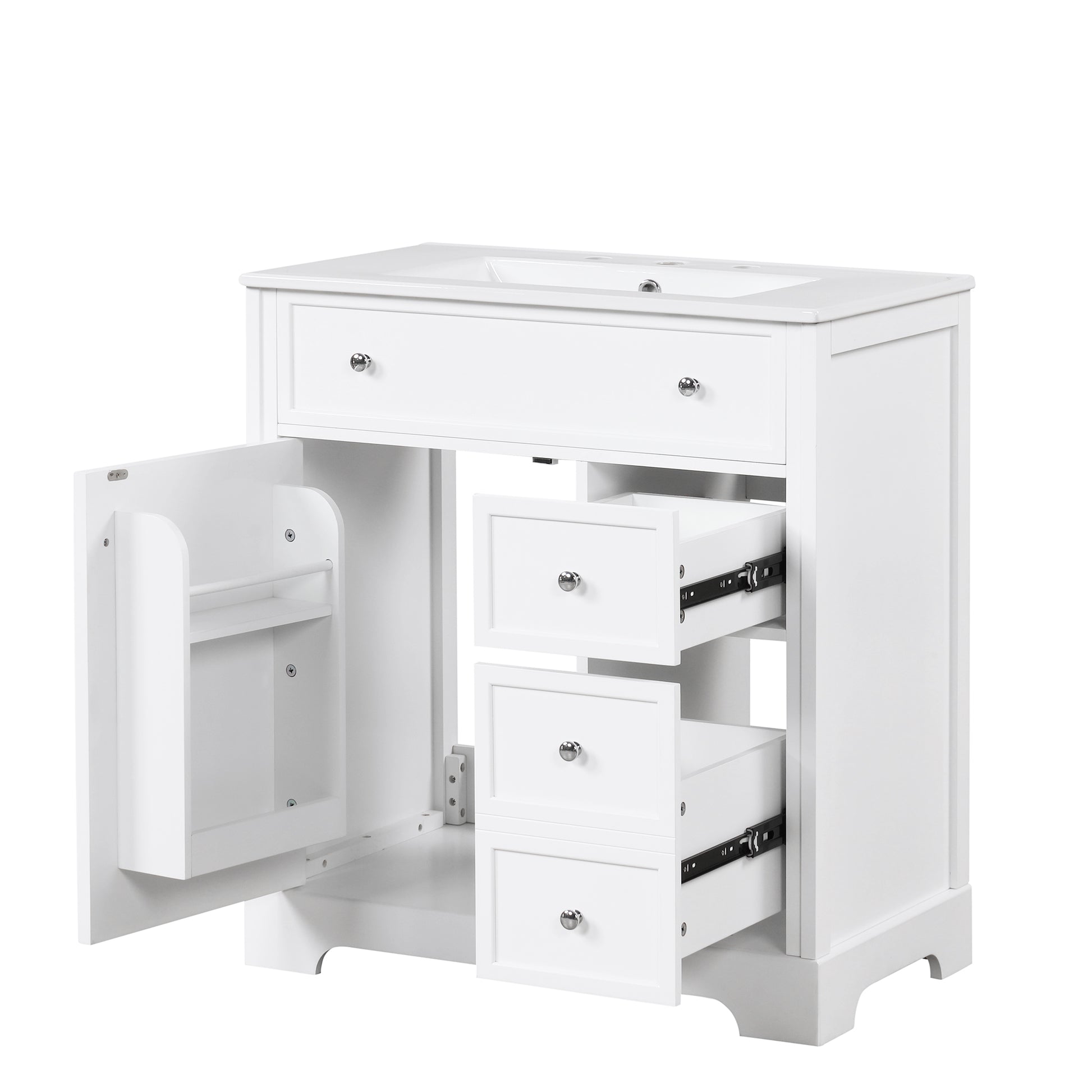 30" Bathroom Vanity With Sink Top, Bathroom Vanity Cabinet With Door And Two Drawers, Mdf Boards, Solid Wood, One Package, White White Solid Wood Mdf