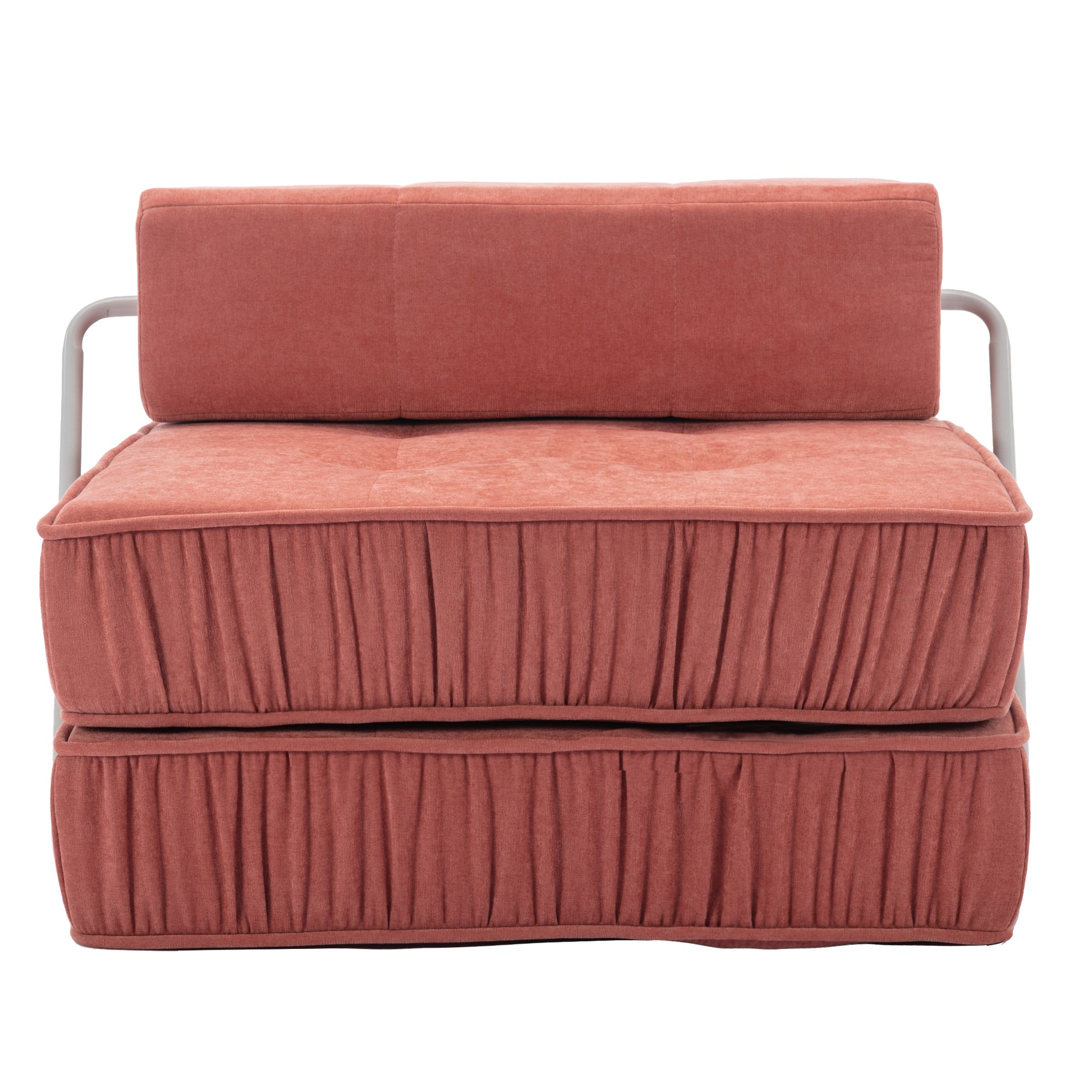 Folding Sofa Bed, Futon Sleeper Chair, Convertible Chair Floor Couch & Sleeping Mattress For Living Room, Guest Room, Home Office, Apartment, Small Space, Bed, Removable Back Cushion, Orange, 1 Seat Orange Chenille Primary Living Space Pillow Back Soft