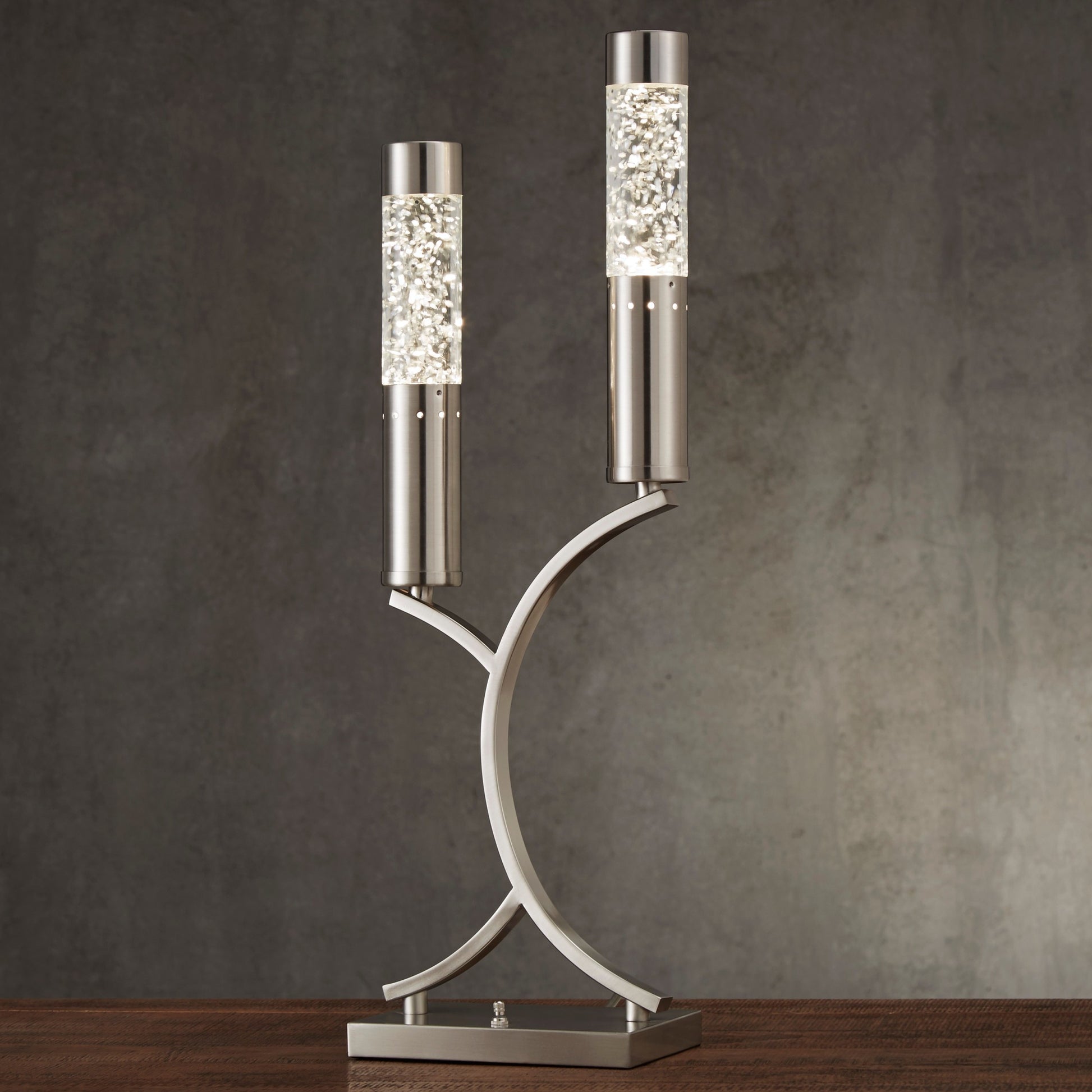 Luxurious Table Lamp 1Pc Satin Nickel Finish Metal Sparkling Decorative Designer Home Decor Table Lamp 2 Water Dancing Lights Nickel Table&Floor Lamps Luxury,Modern,Ultra Modern Metal