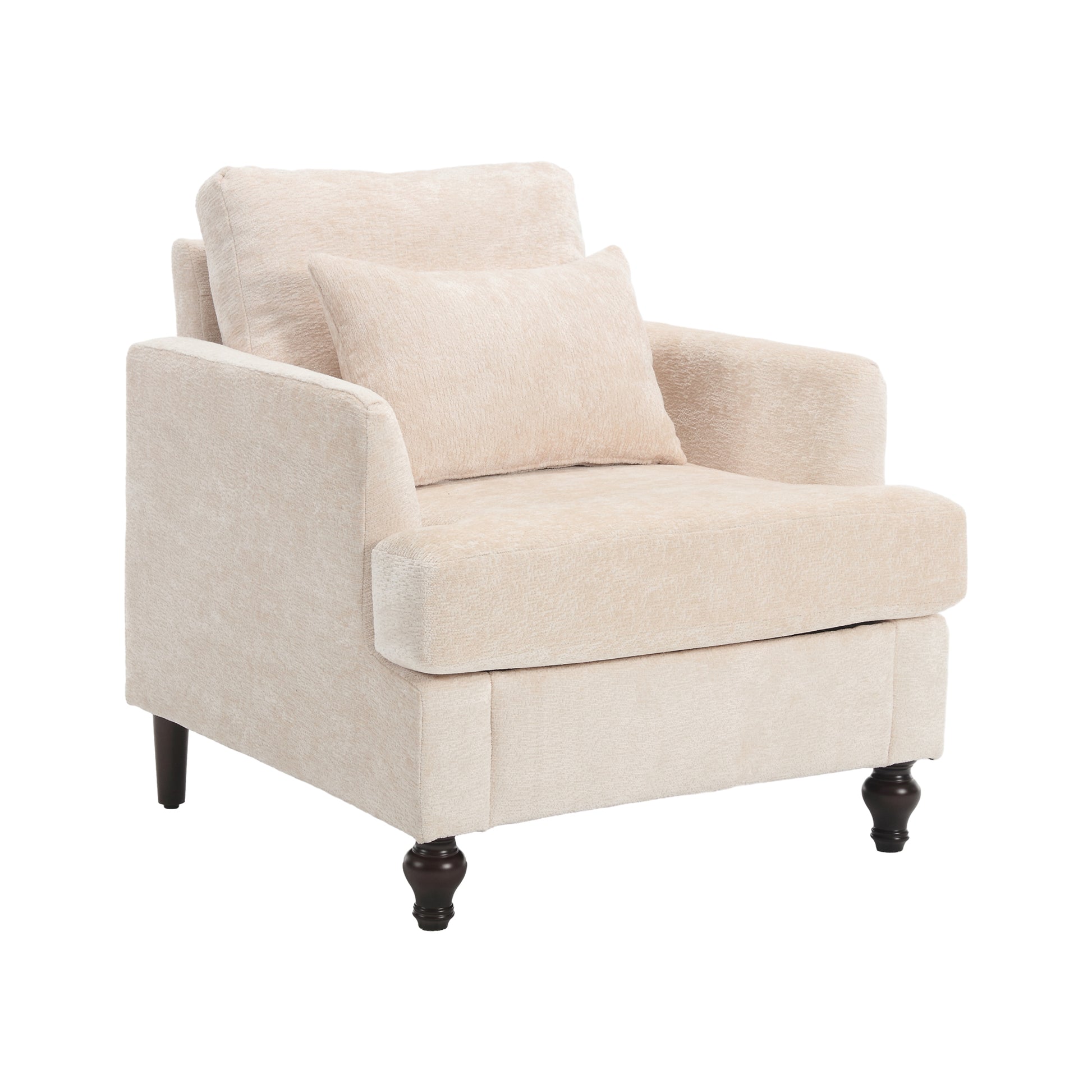 Coolmore Wood Frame Armchair, Modern Accent Chair Lounge Chair For Living Room,Tufted Club Chair, Mid Century Modern Arm Chairs With Studded, Solid Wood Frame, For Bedroom, Reading Beige Chenille Beige Chenille 1 Seat