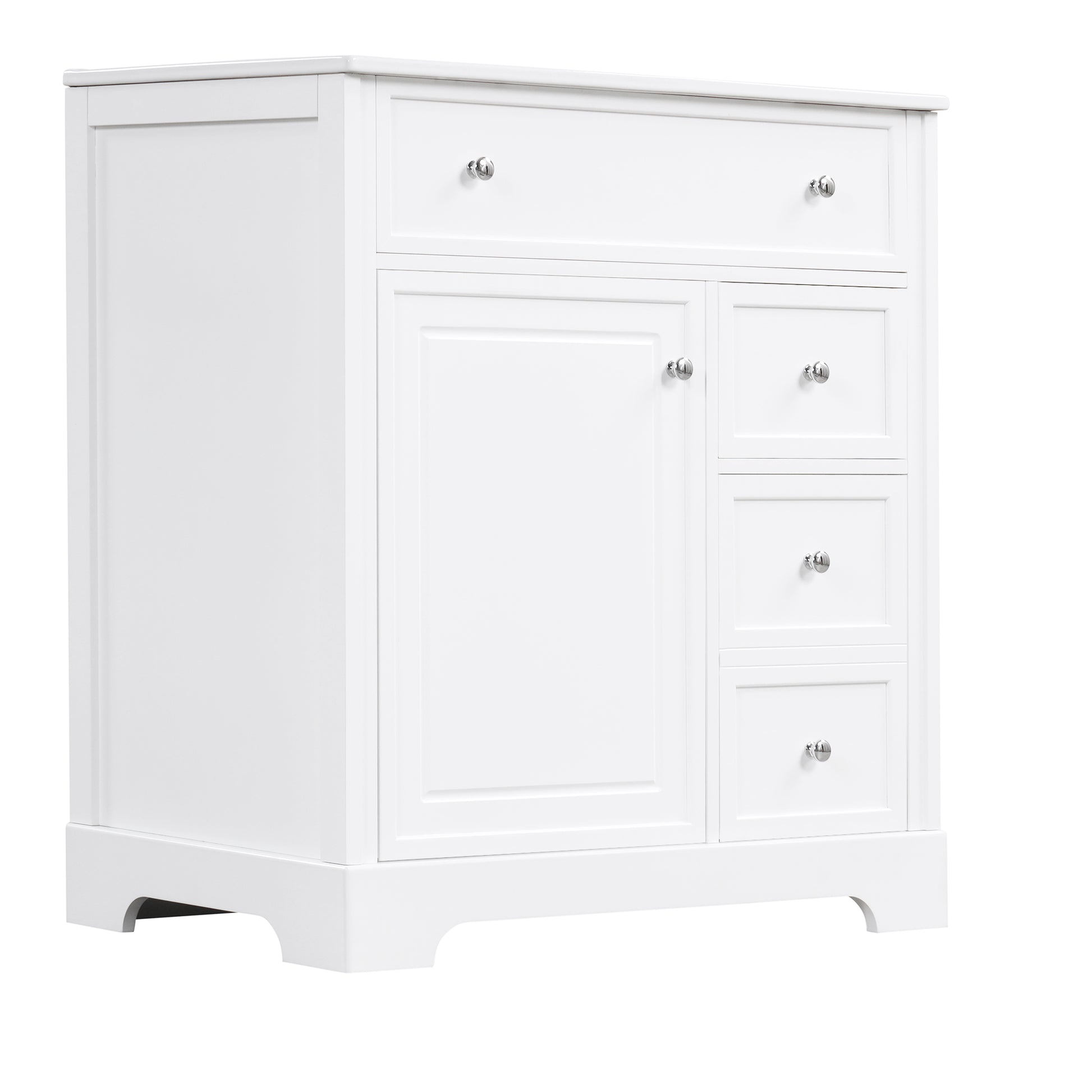 30" Bathroom Vanity With Sink Top, Bathroom Vanity Cabinet With Door And Two Drawers, Mdf Boards, Solid Wood, One Package, White White Solid Wood Mdf