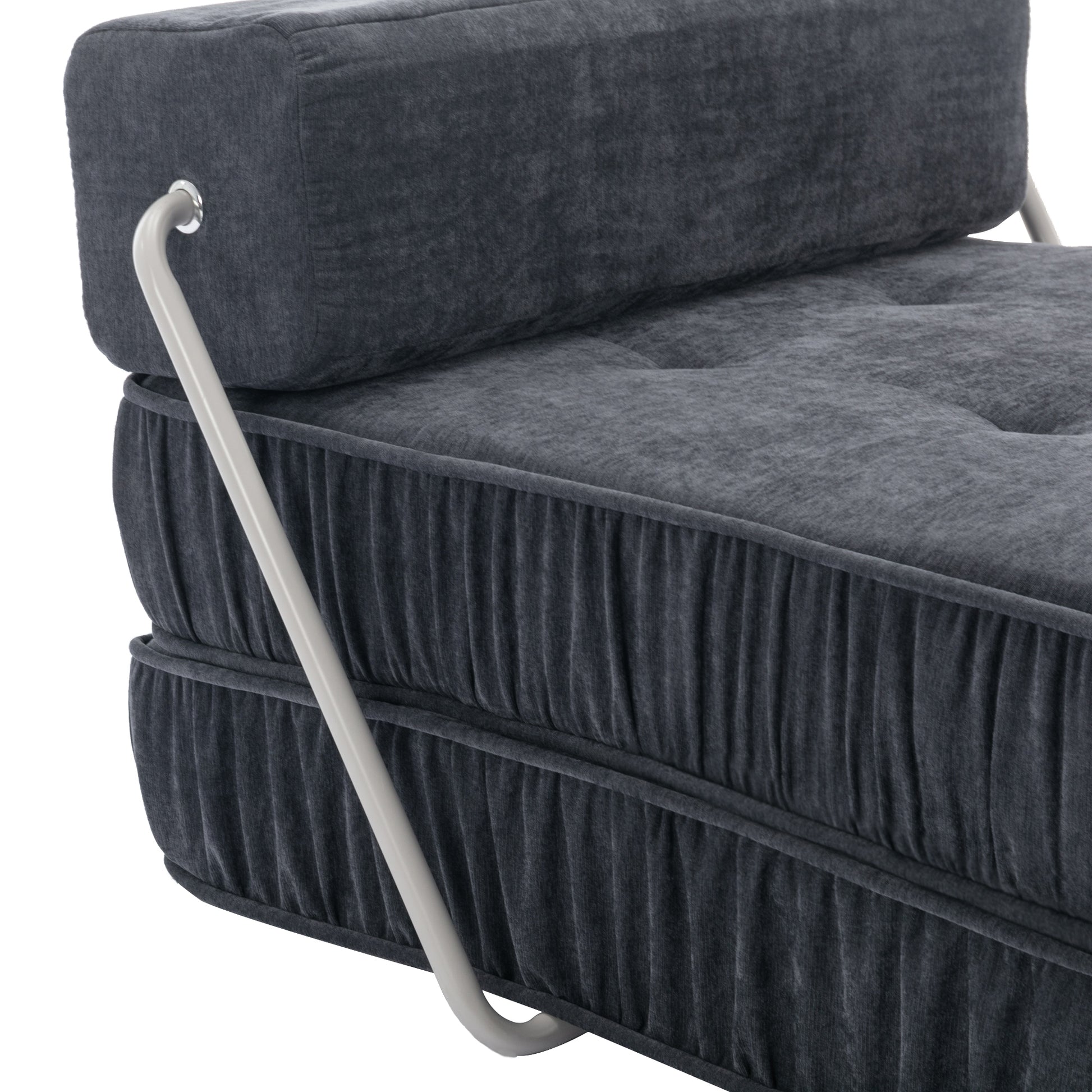Folding Sofa Bed, Futon Sleeper Chair, Convertible Chair Floor Couch & Sleeping Mattress For Living Room, Guest Room, Home Office, Apartment, Small Space, Bed, Removable Back Cushion, Grey, 1 Seat Grey Chenille Primary Living Space Pillow Back Soft